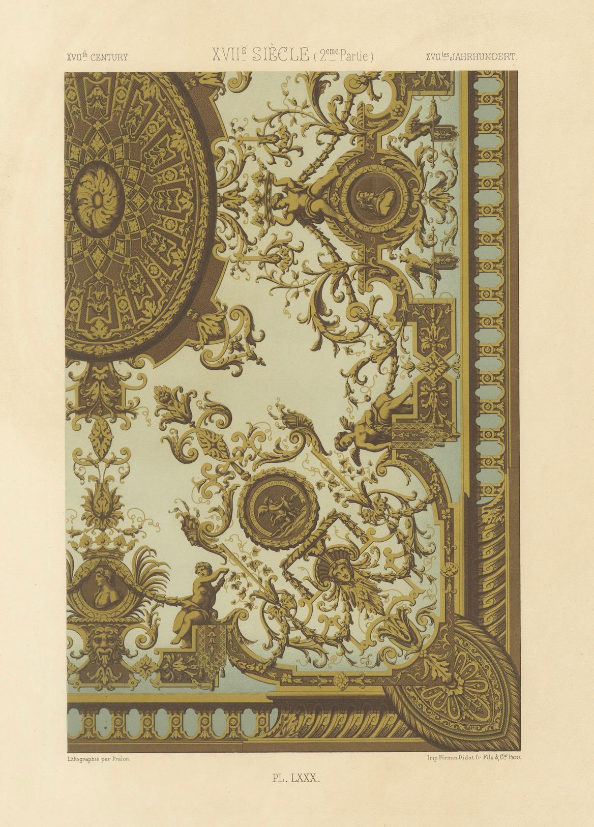 Ornement de plafond du 17e siècle - Panneau intérieur baroque avec grotesques, vers 1869 en vente 1
