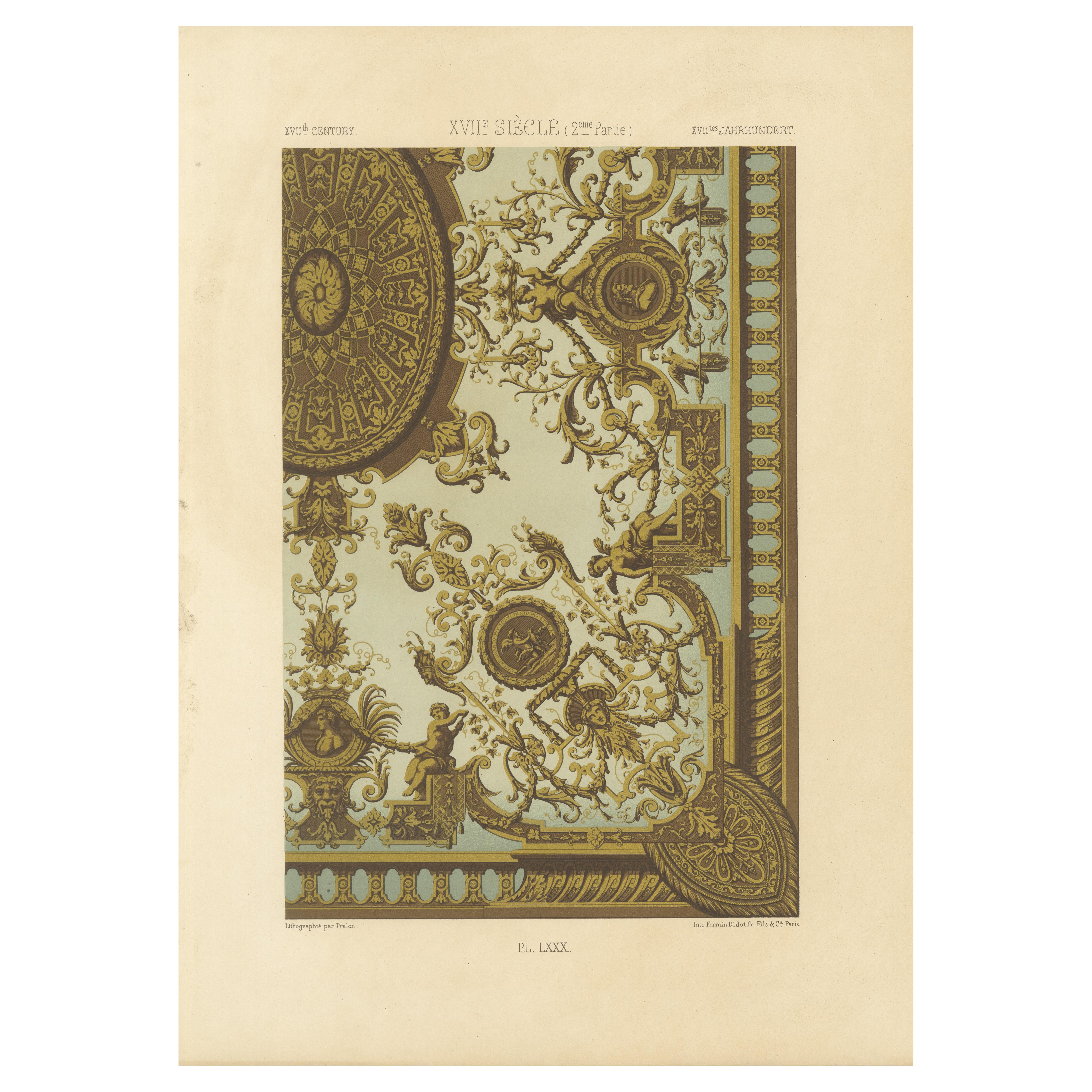 Deckenornament des 17. Jahrhunderts - Barocke Innentafel mit Grotesken, ca.1869