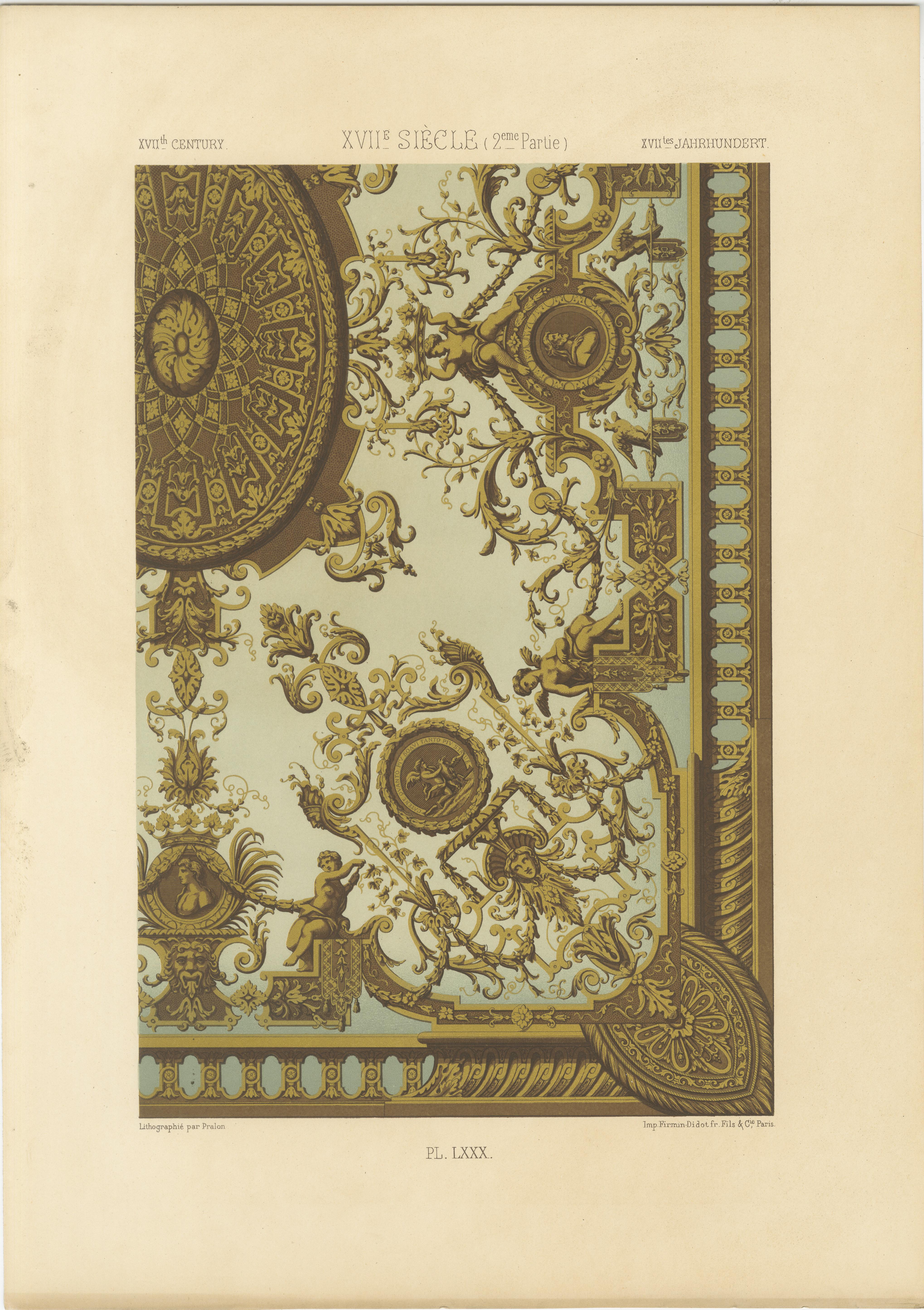 Ornement de plafond du 17e siècle - Panneau intérieur baroque avec grotesques, vers 1869 en vente