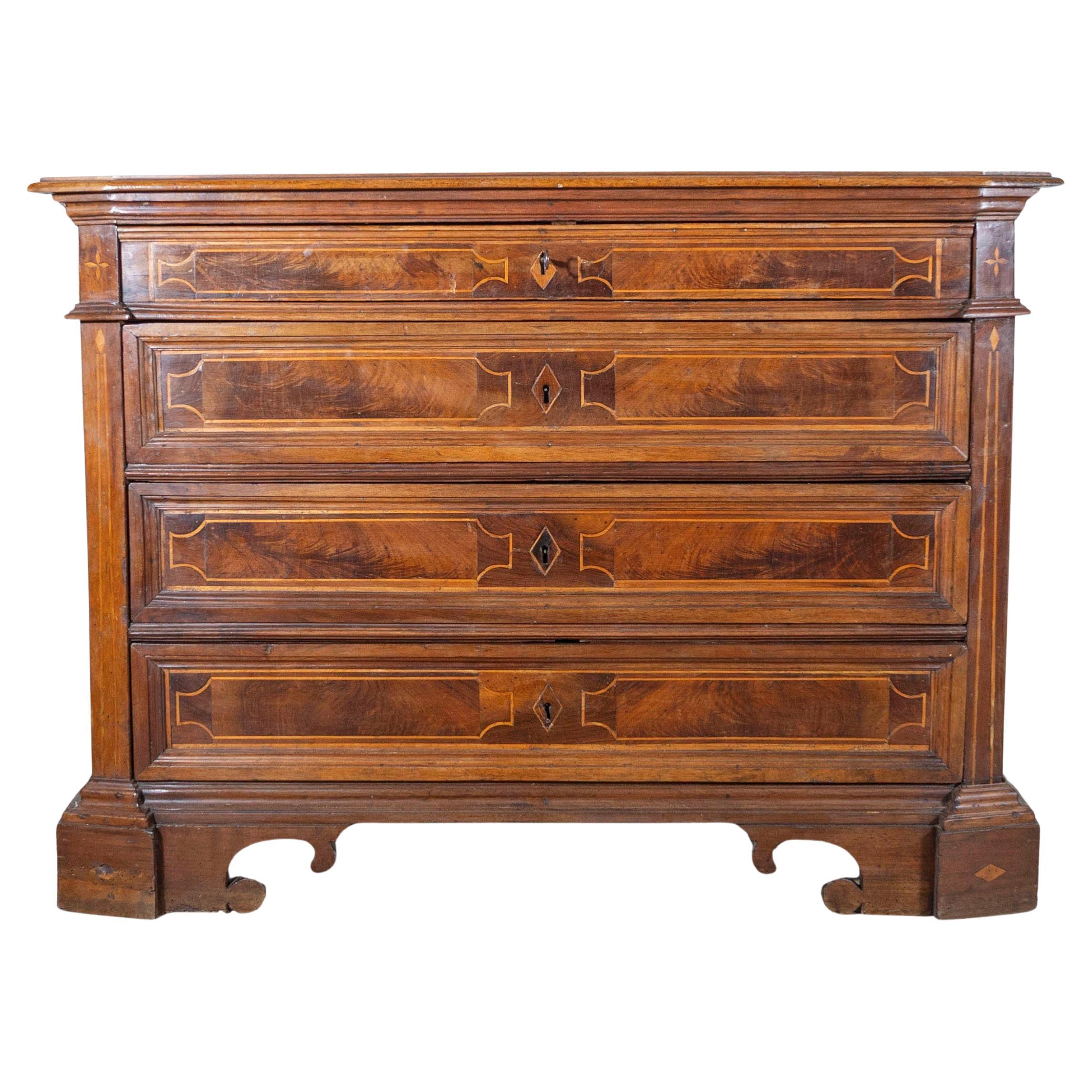 17th-Century Central Italian Walnut Commode with Maple Inlay