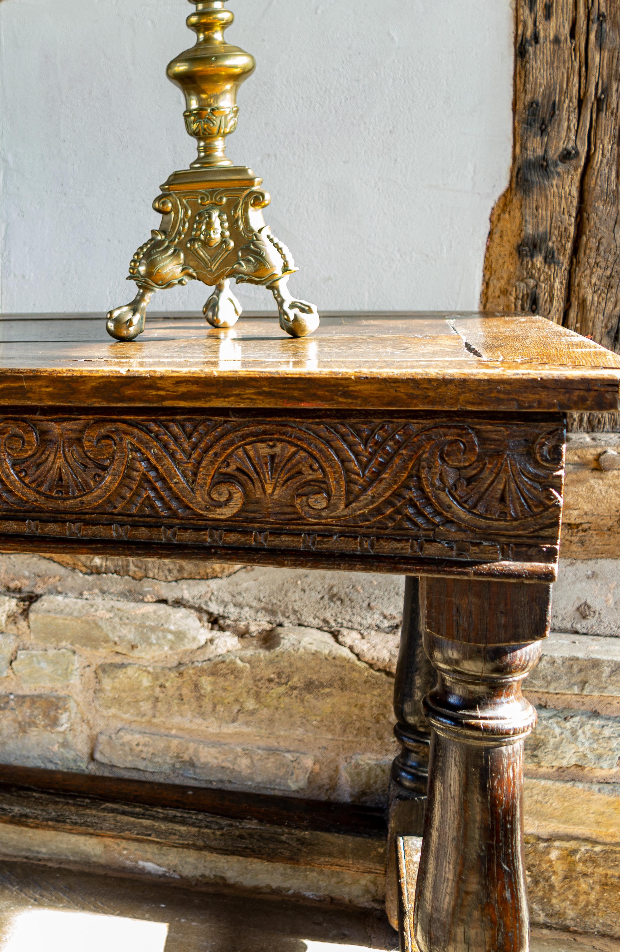 British 17th Century, Charles I,  Carved Oak Table, Exeter, England, Circa 1630 For Sale