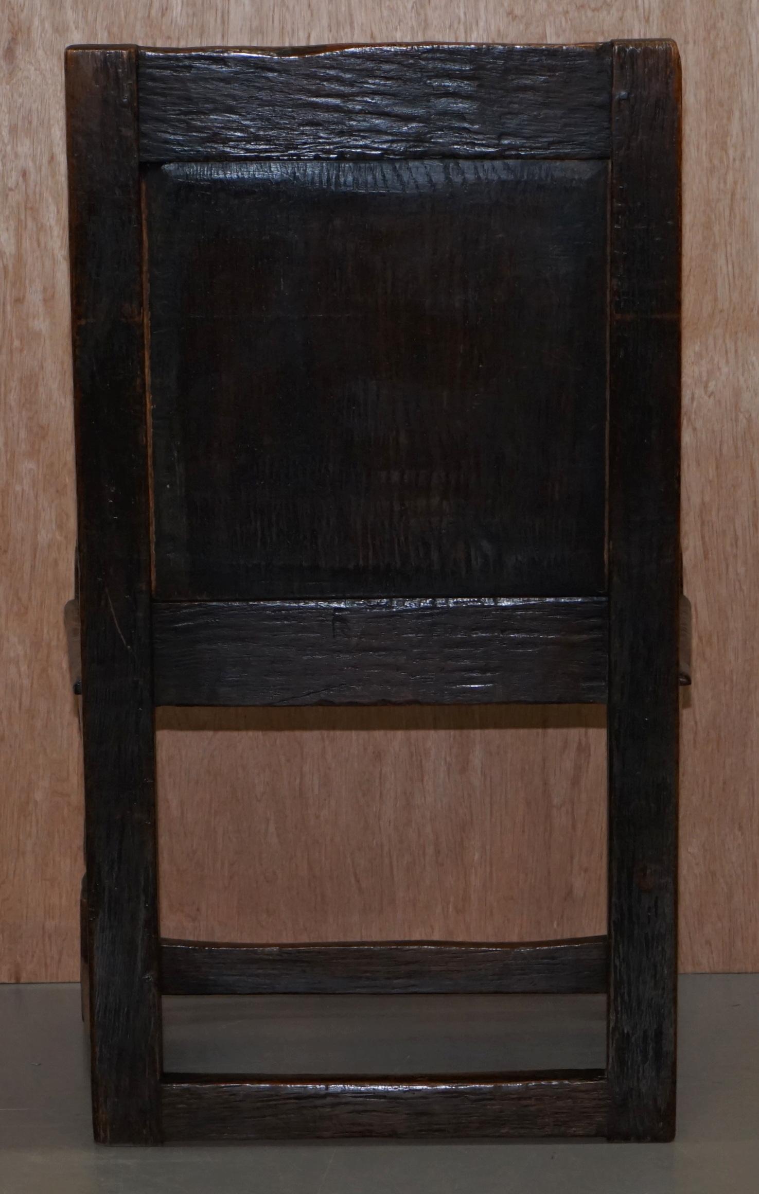 17th Century Charles I English Oak Wainscot Armchair Primate Design Hand Carved 10