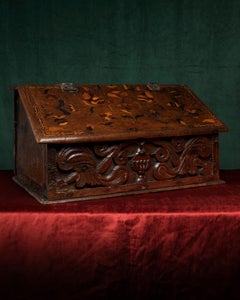 17th Century, Charles I, Inlaid & Carved Oak Desk Box, Circa 1640