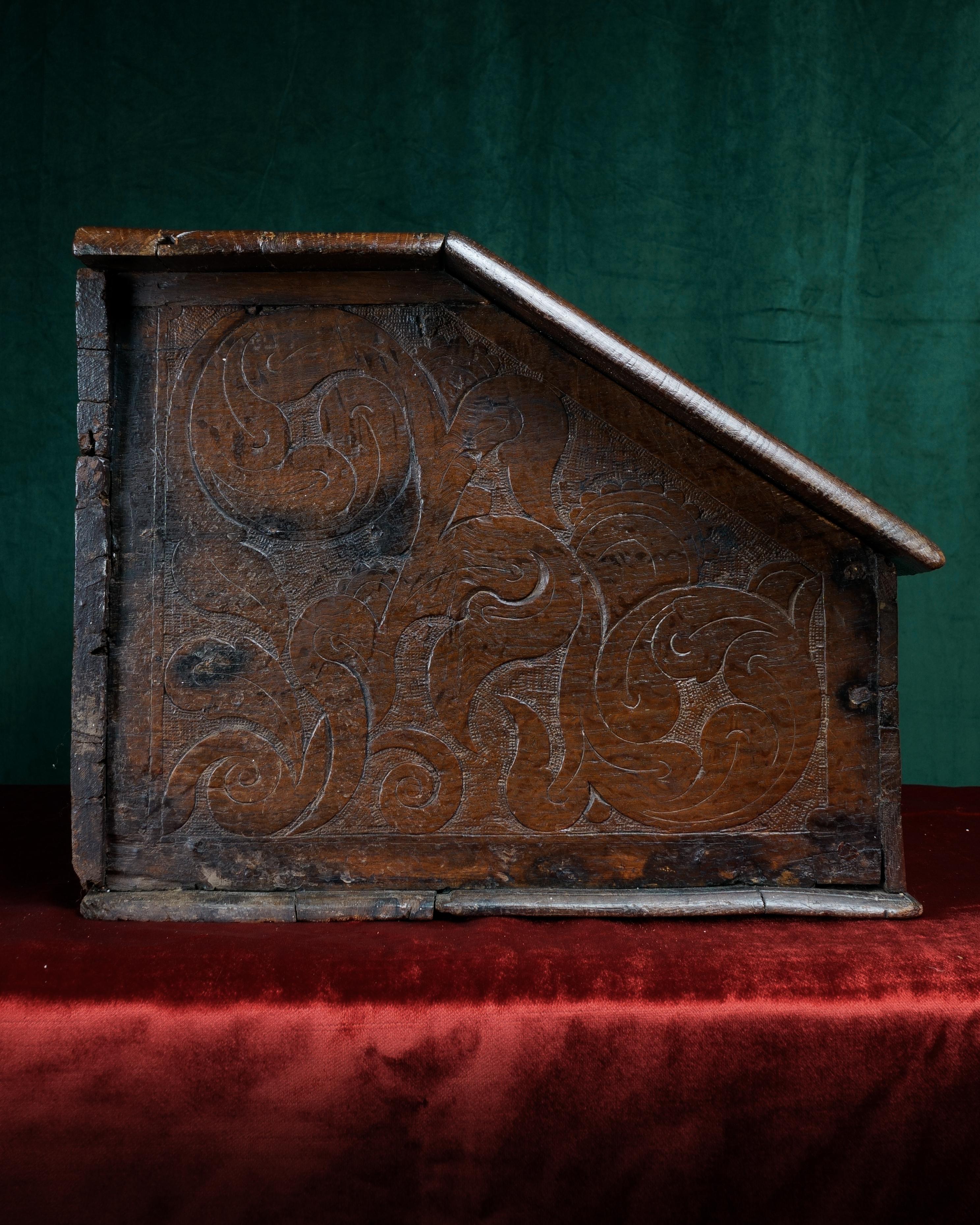 Inlay 17th Century, Charles I, Inlaid & Carved Oak Desk Box, Circa 1640 For Sale