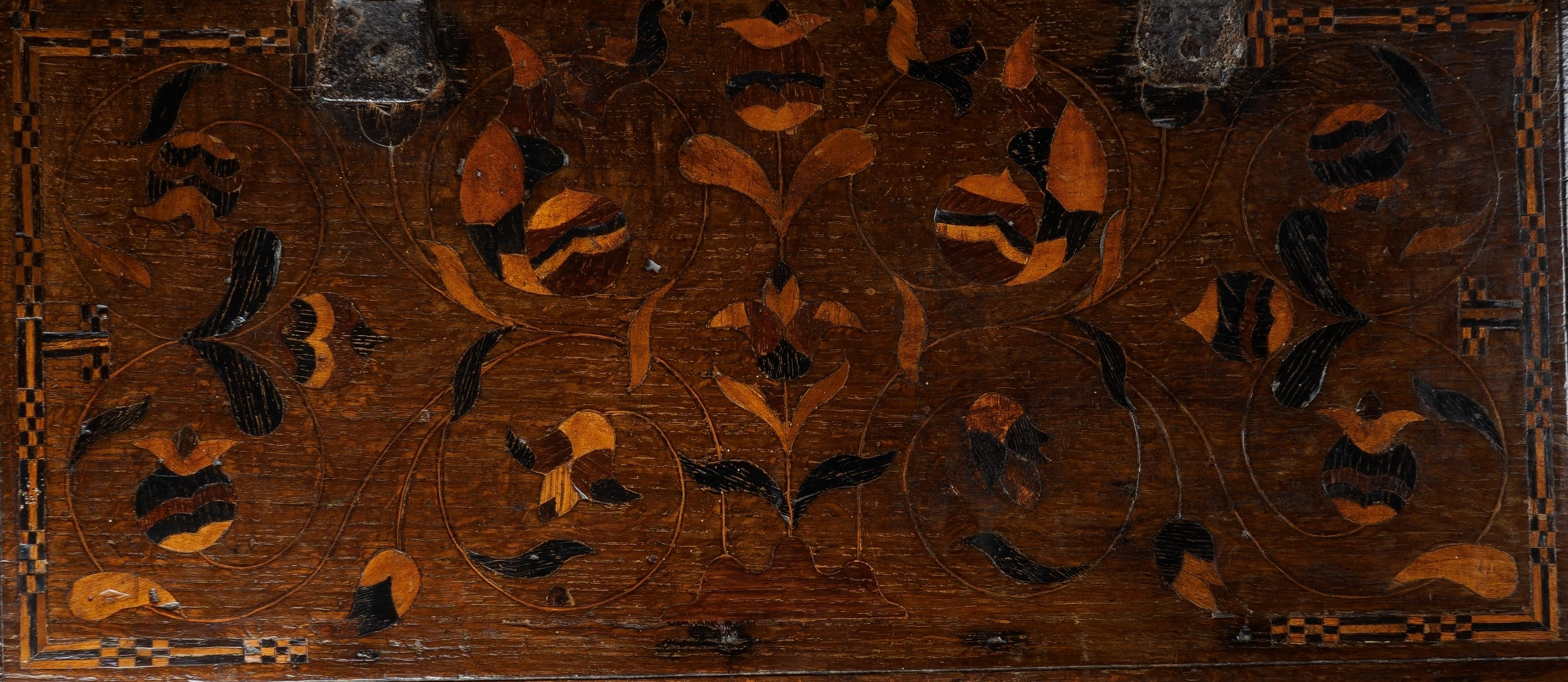 17th Century, Charles I, Inlaid & Carved Oak Desk Box, Circa 1640 In Good Condition For Sale In Leominster, GB