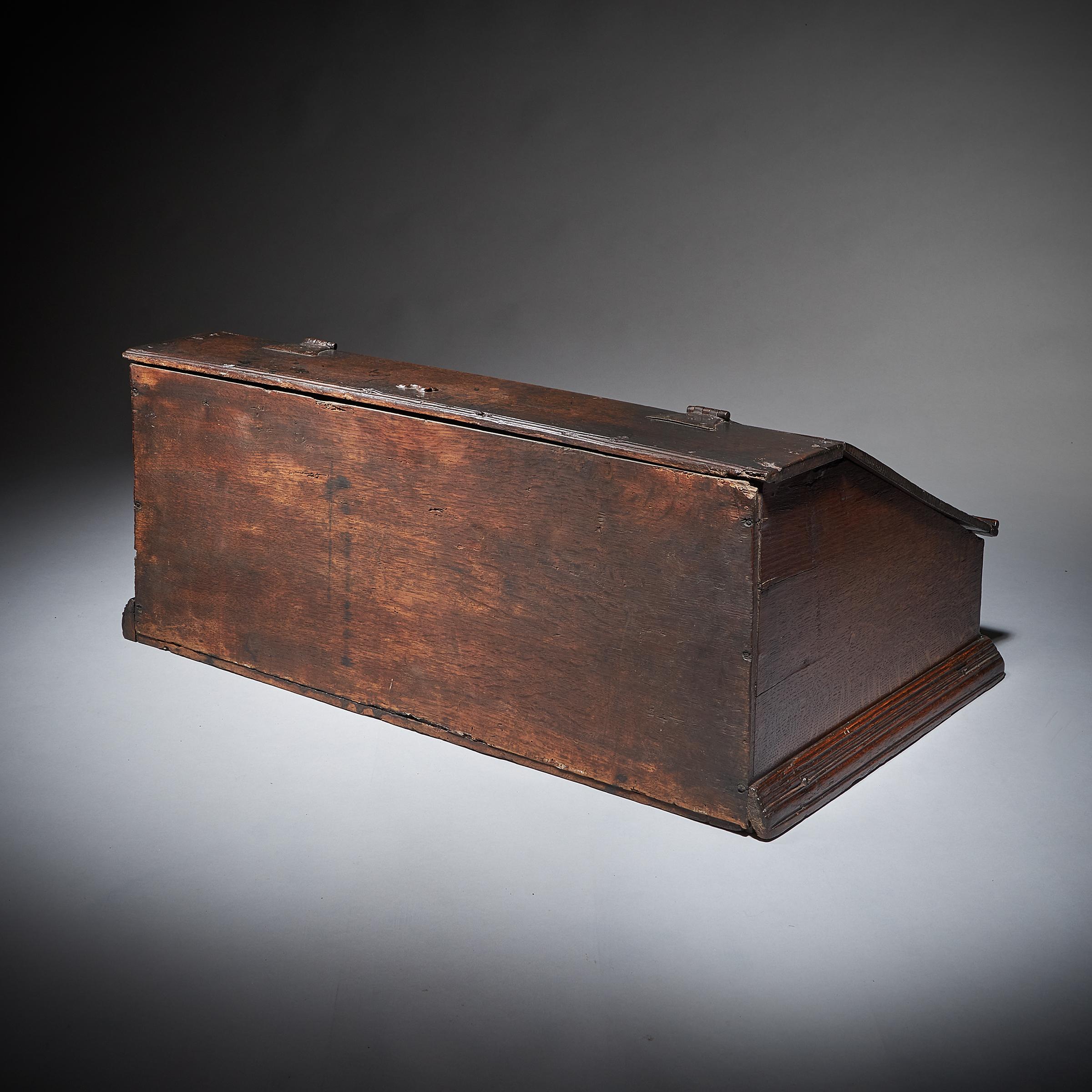 18th Century and Earlier 17th Century Charles II Carved Oak Writing Box or Desk Box circa 1660 England