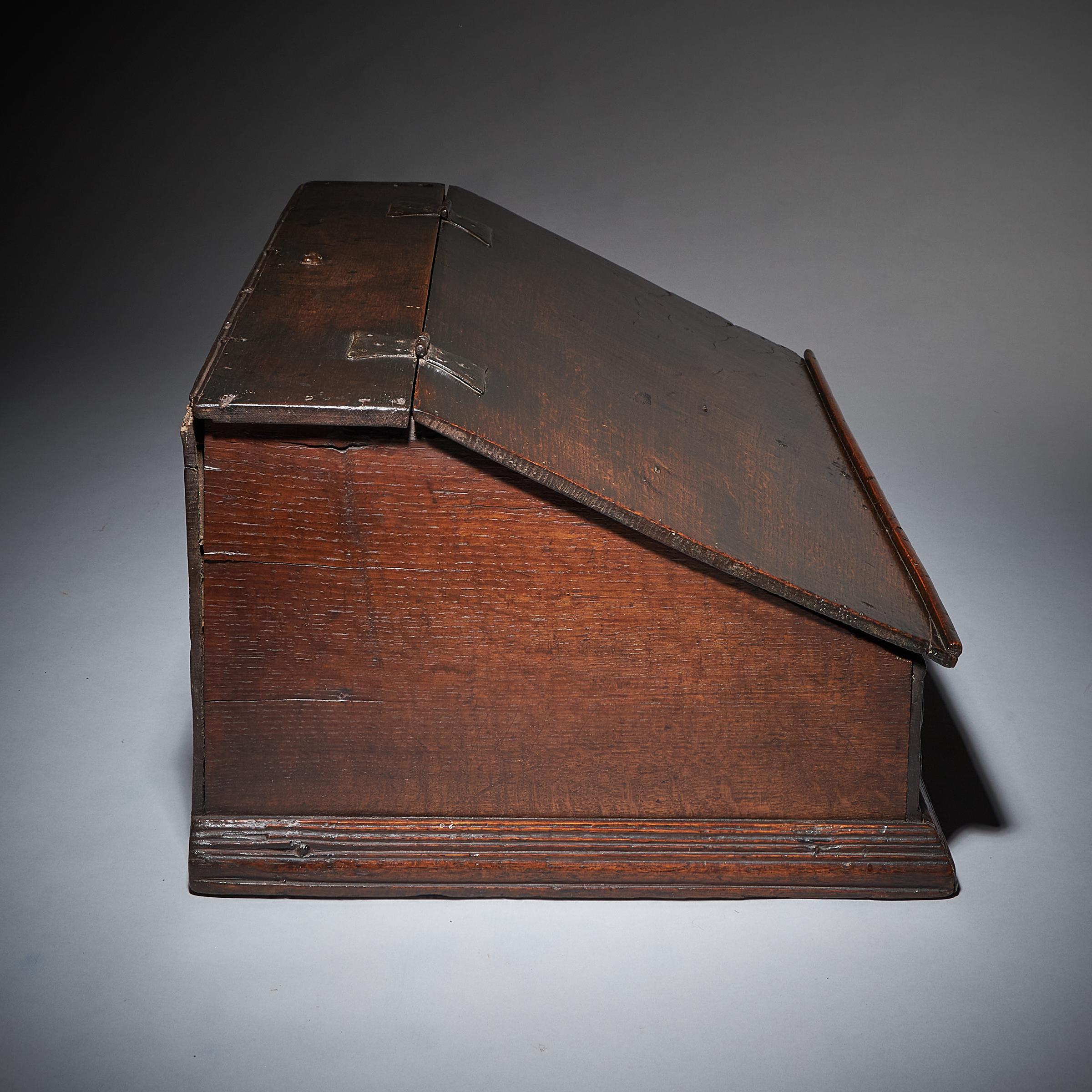 17th Century Charles II Carved Oak Writing Box or Desk Box circa 1660 England 1