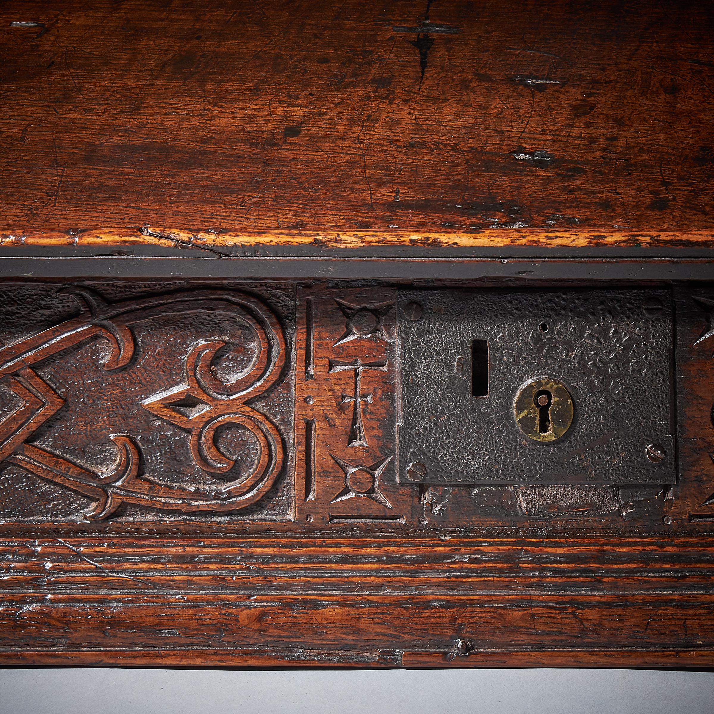 17th Century Charles II Carved Oak Writing Box or Desk Box circa 1660 England 3
