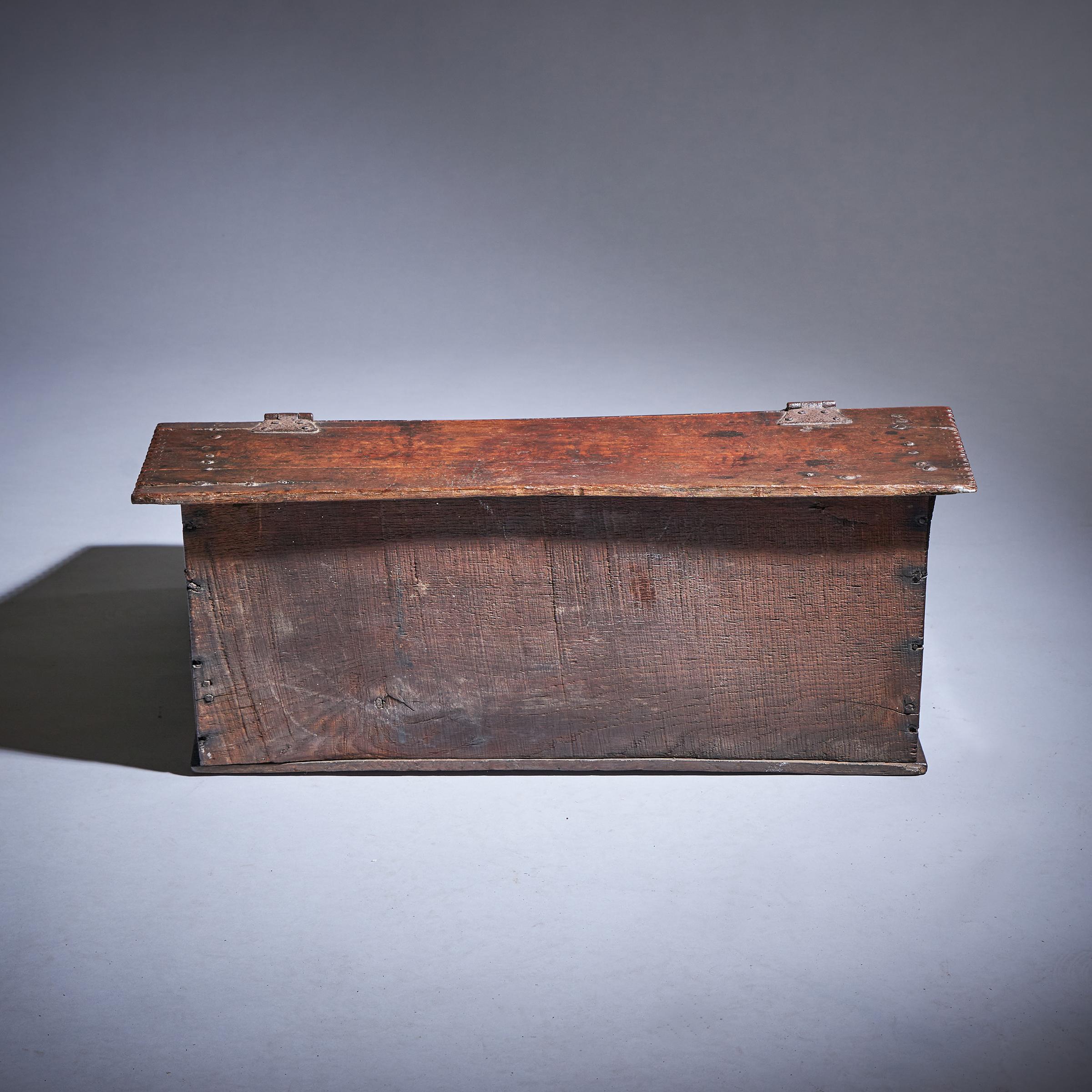 18th Century and Earlier 17th Century Charles II Carved Oak Writing Box or Desk Box circa 1670 England For Sale
