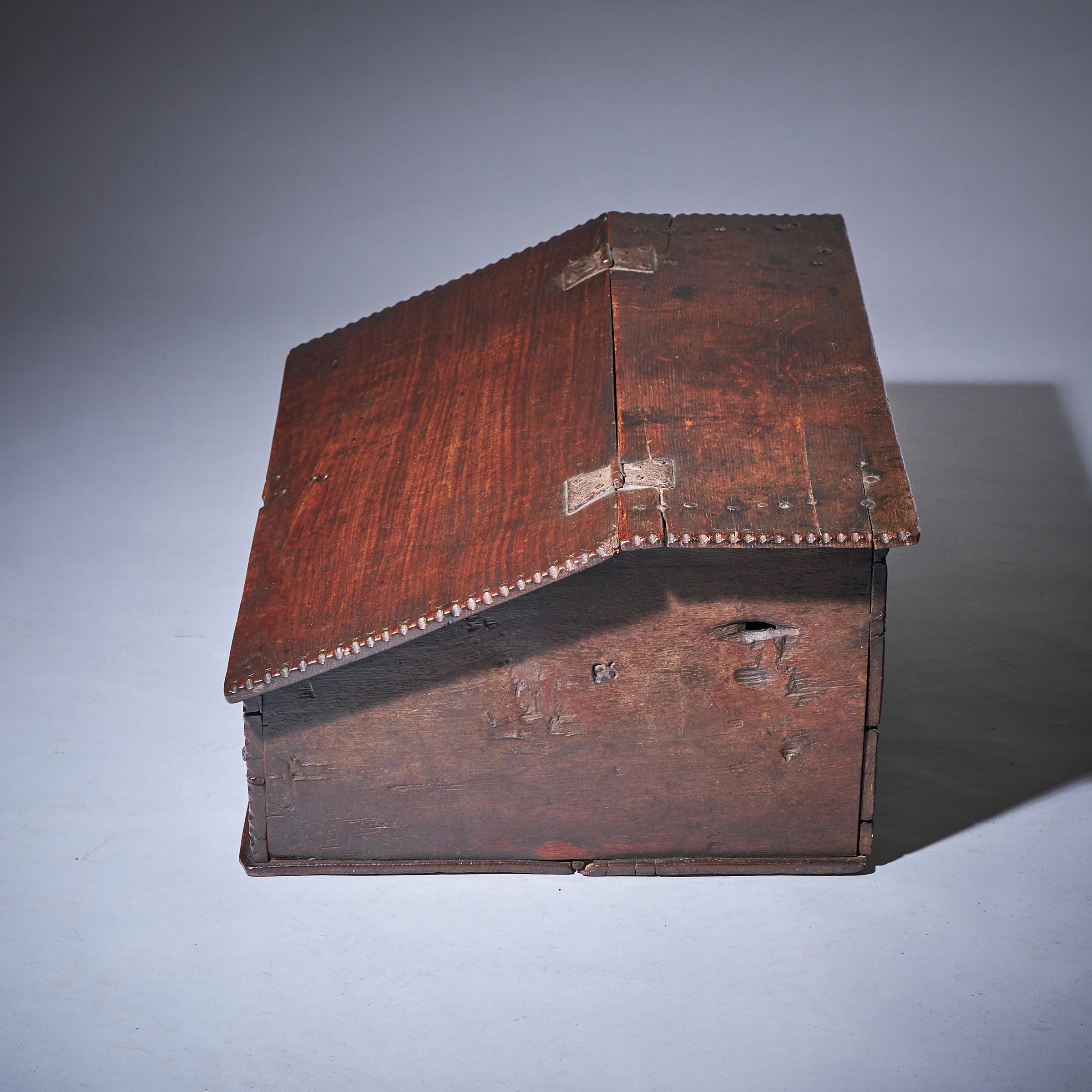 17th Century Charles II Carved Oak Writing Box or Desk Box circa 1670 England For Sale 1
