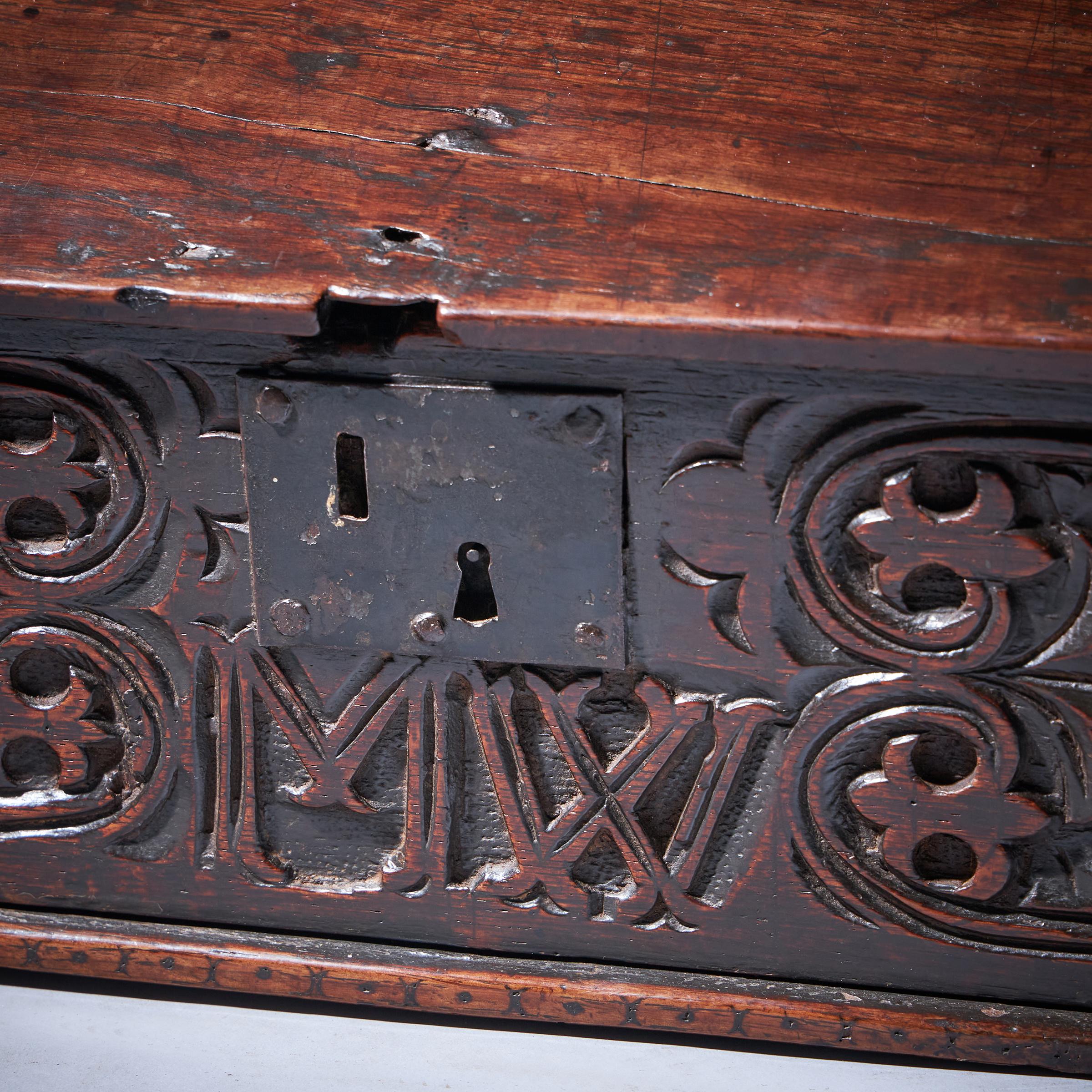 17th Century Charles II Carved Oak Writing Box or Desk Box circa 1670 England For Sale 2