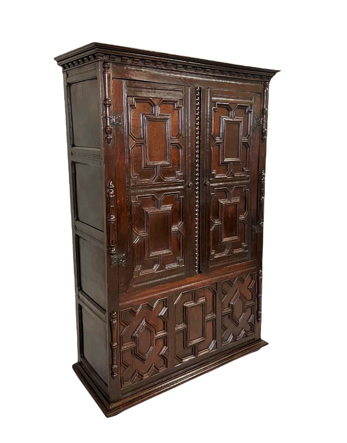 Hand-Carved 17th Century Charles II English Cupboard Cabinet For Sale