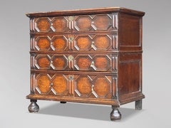 17th Century Charles II Jacobean Oak Geometric Chest of Drawers