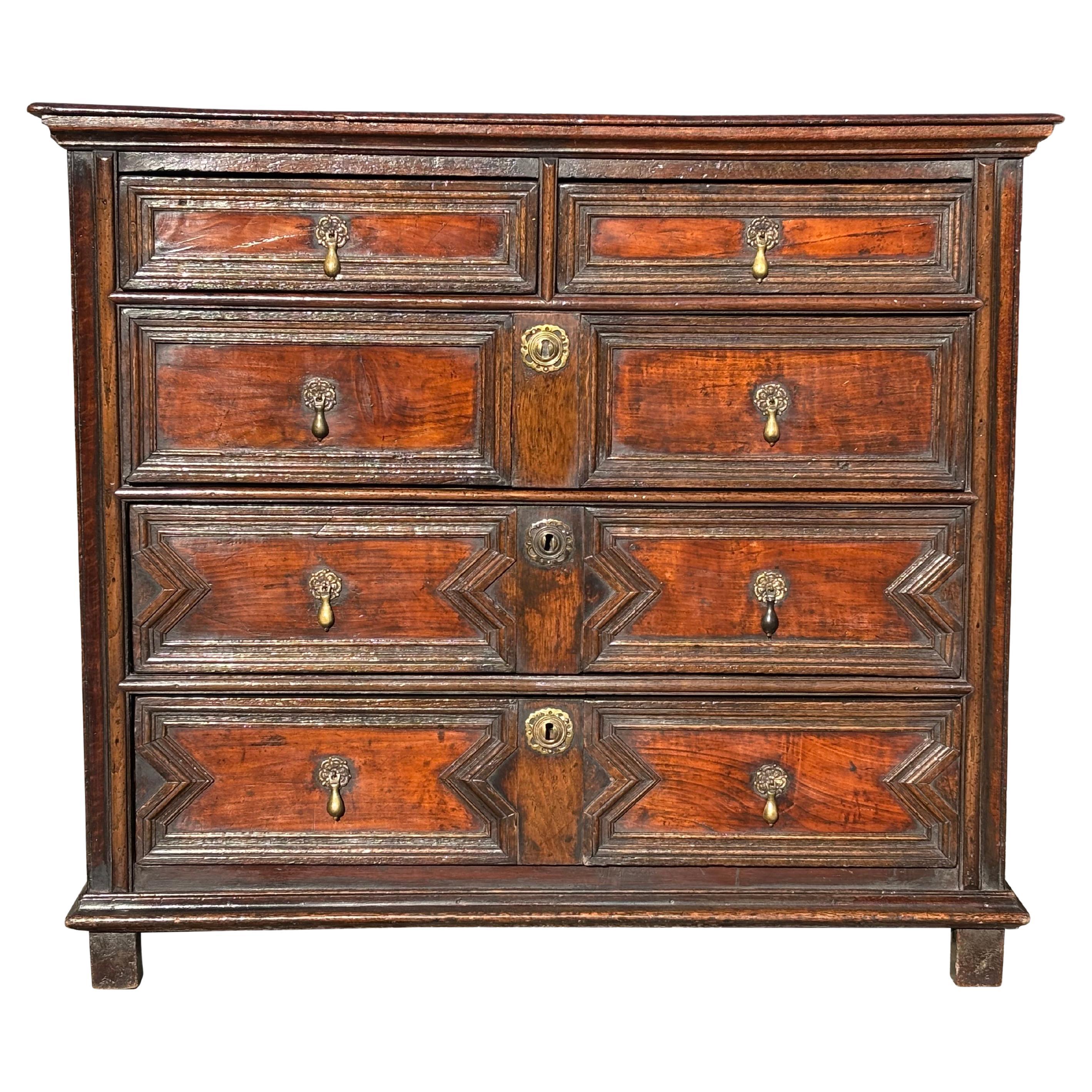 17th Century Charles II Jacobean Oak Geometric Chest of Drawers