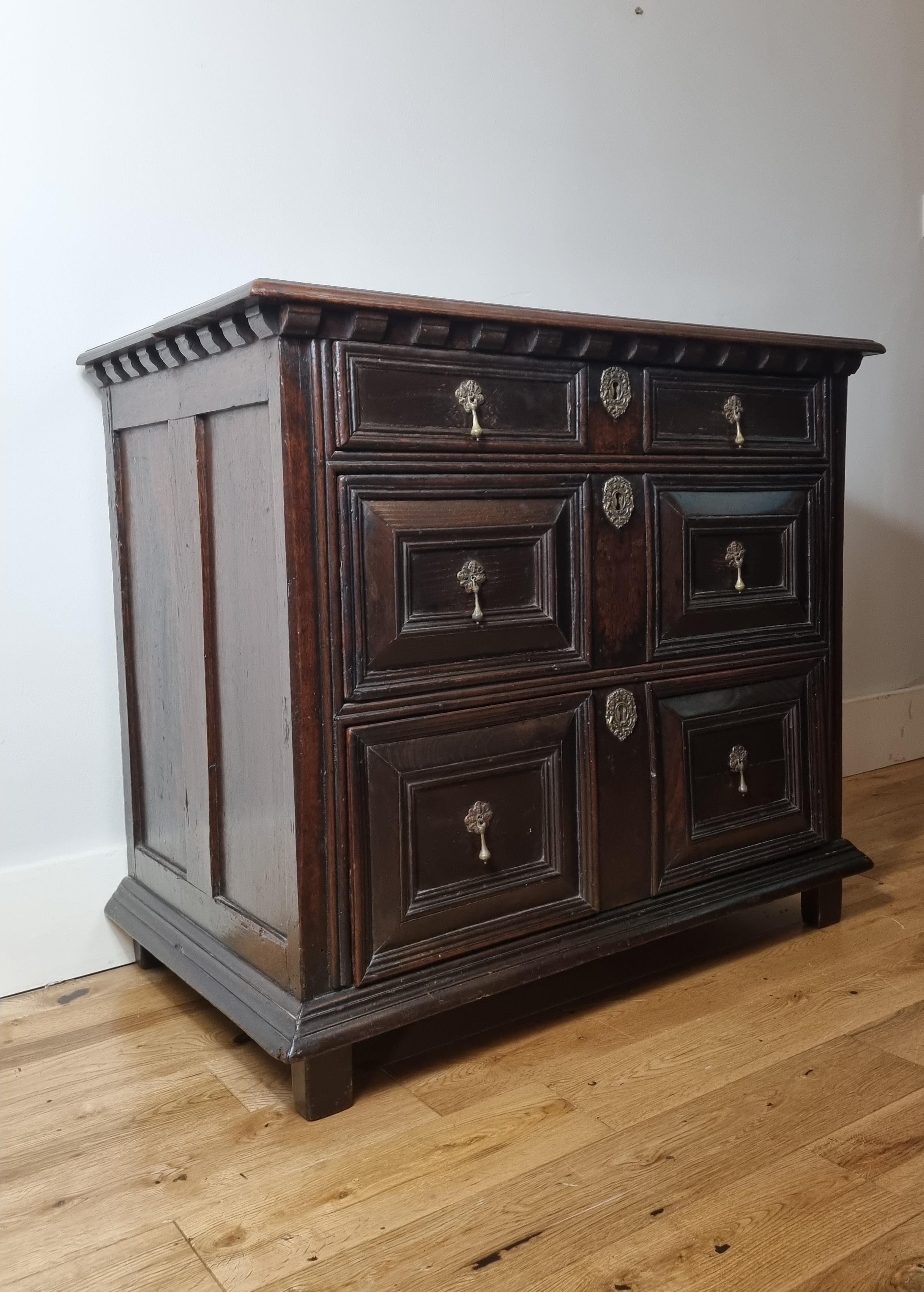 Carved 17th Century Charles II Oak Chest of Drawers For Sale
