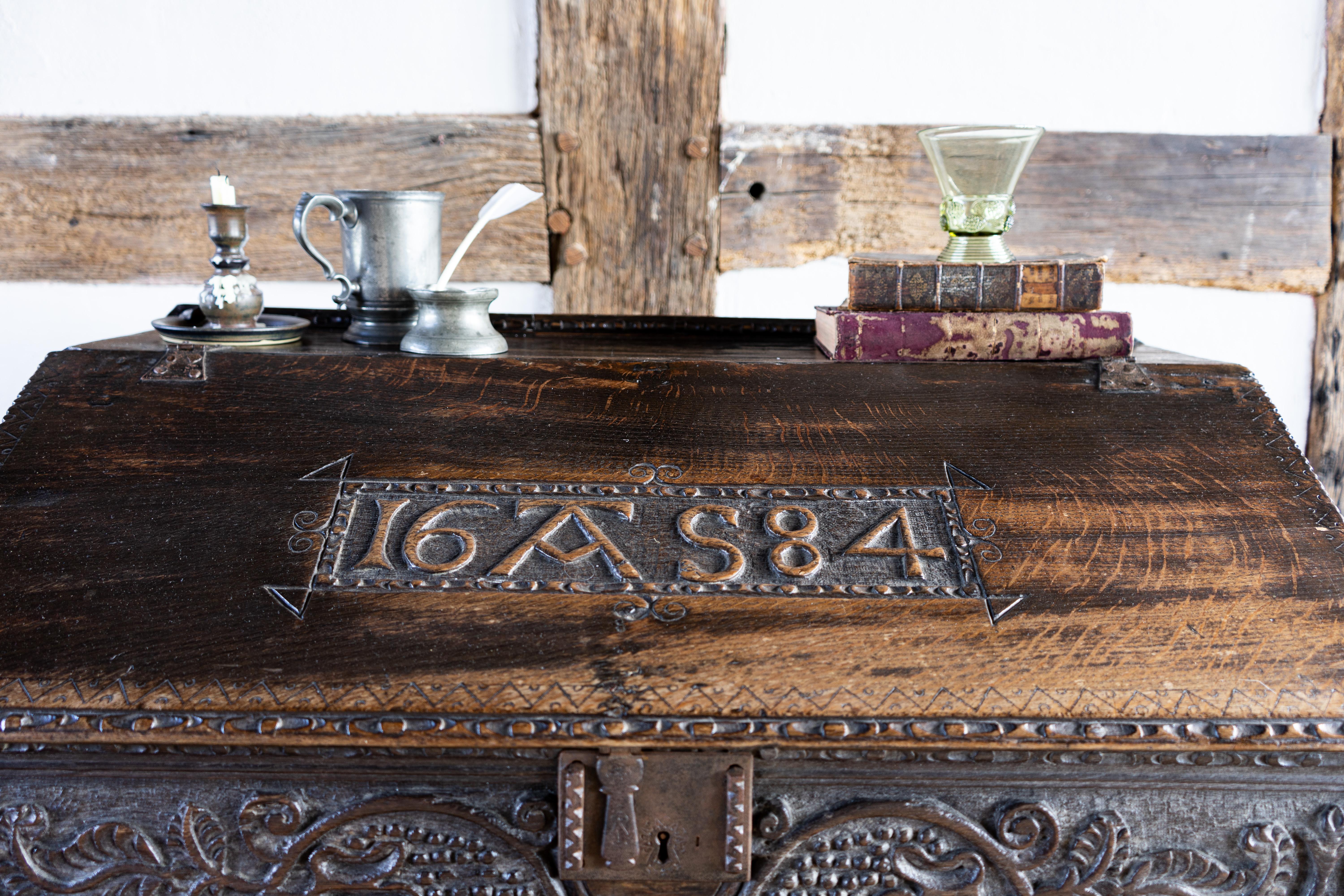 17th Century, Charles II, Oak Desk Box, England, 1684 In Good Condition In Leominster, GB
