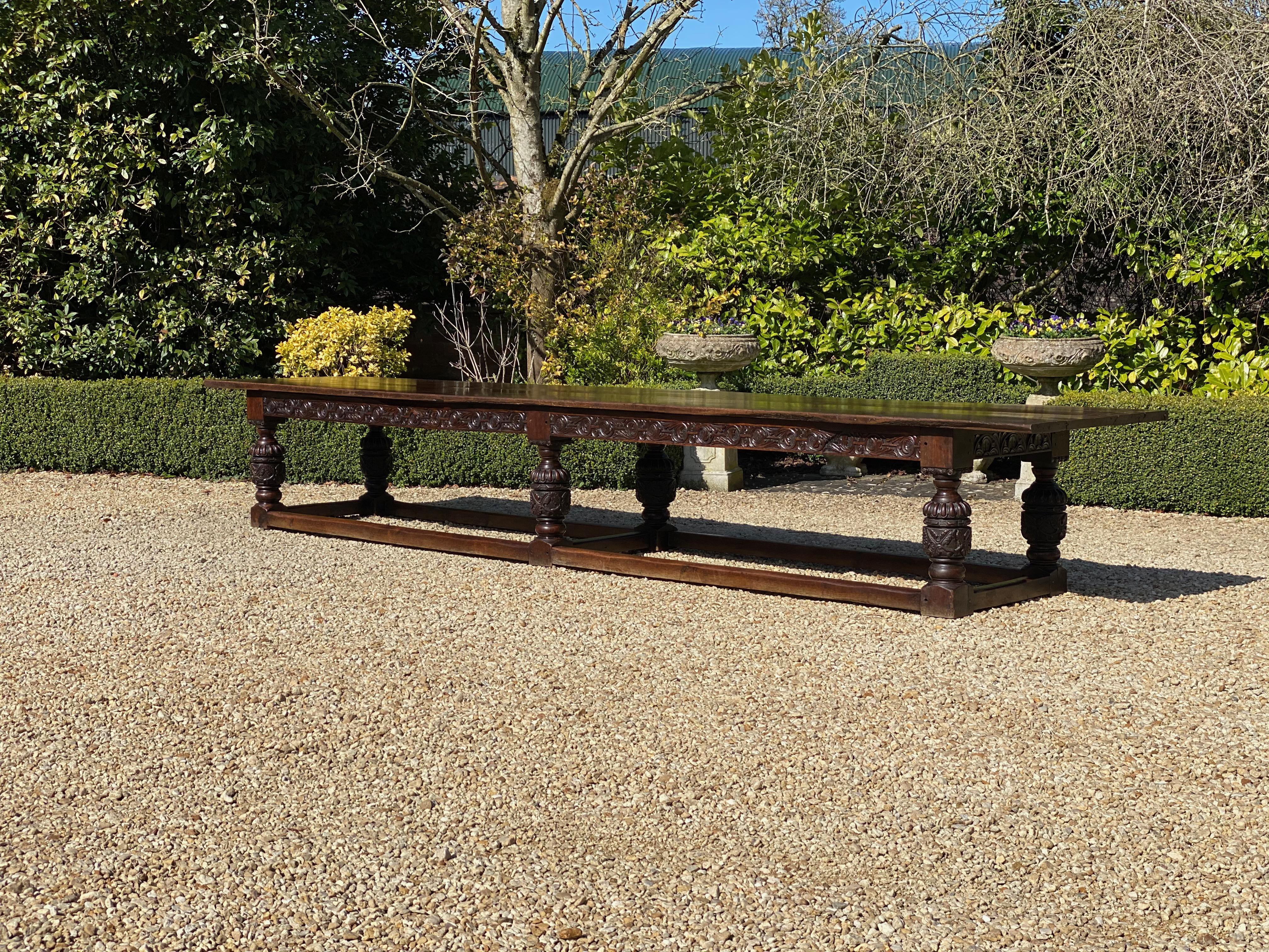English 17th Century Charles II Oak Refectory Table Banquet Dining Table, circa 1660