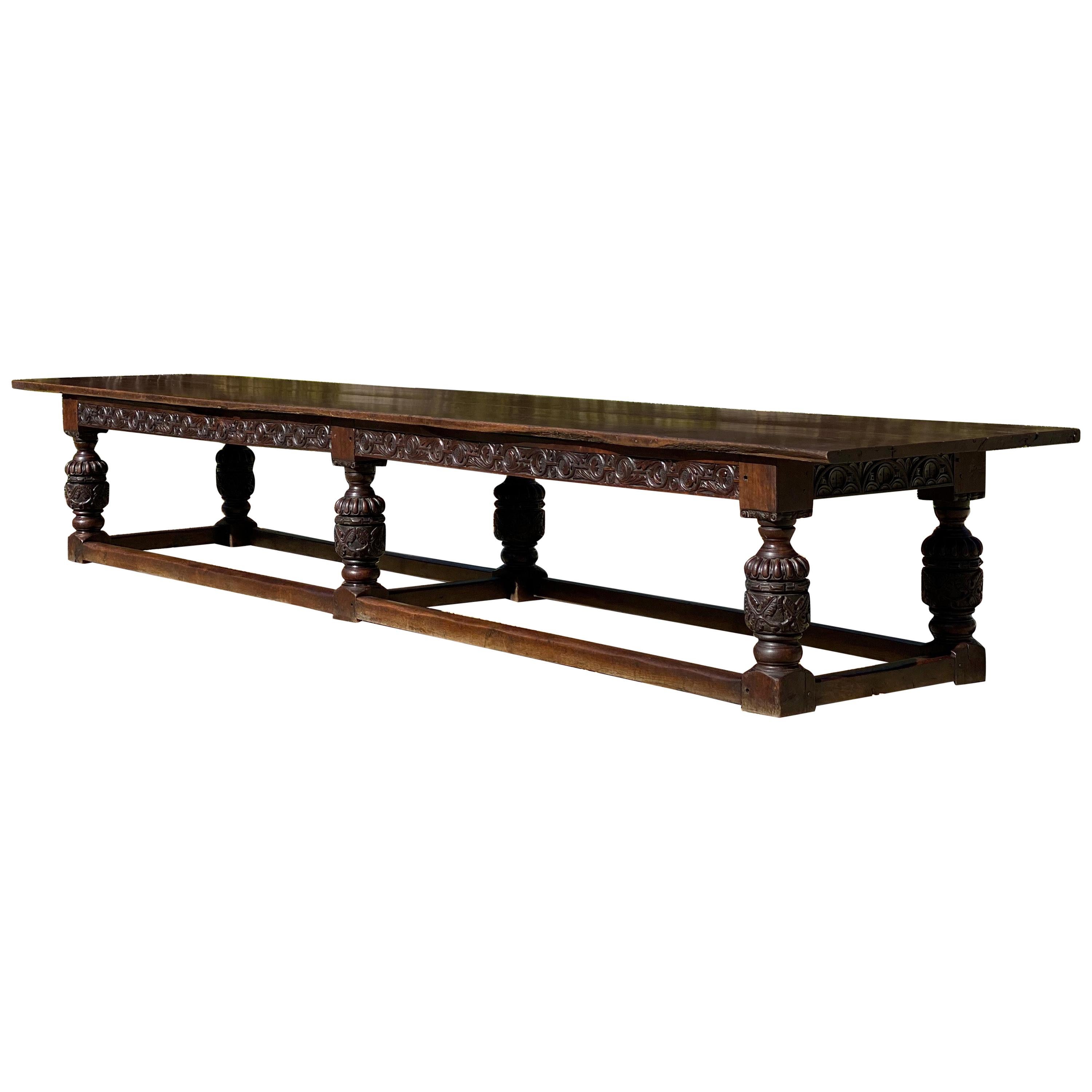 17th Century Charles II Oak Refectory Table Banquet Dining Table, circa 1660