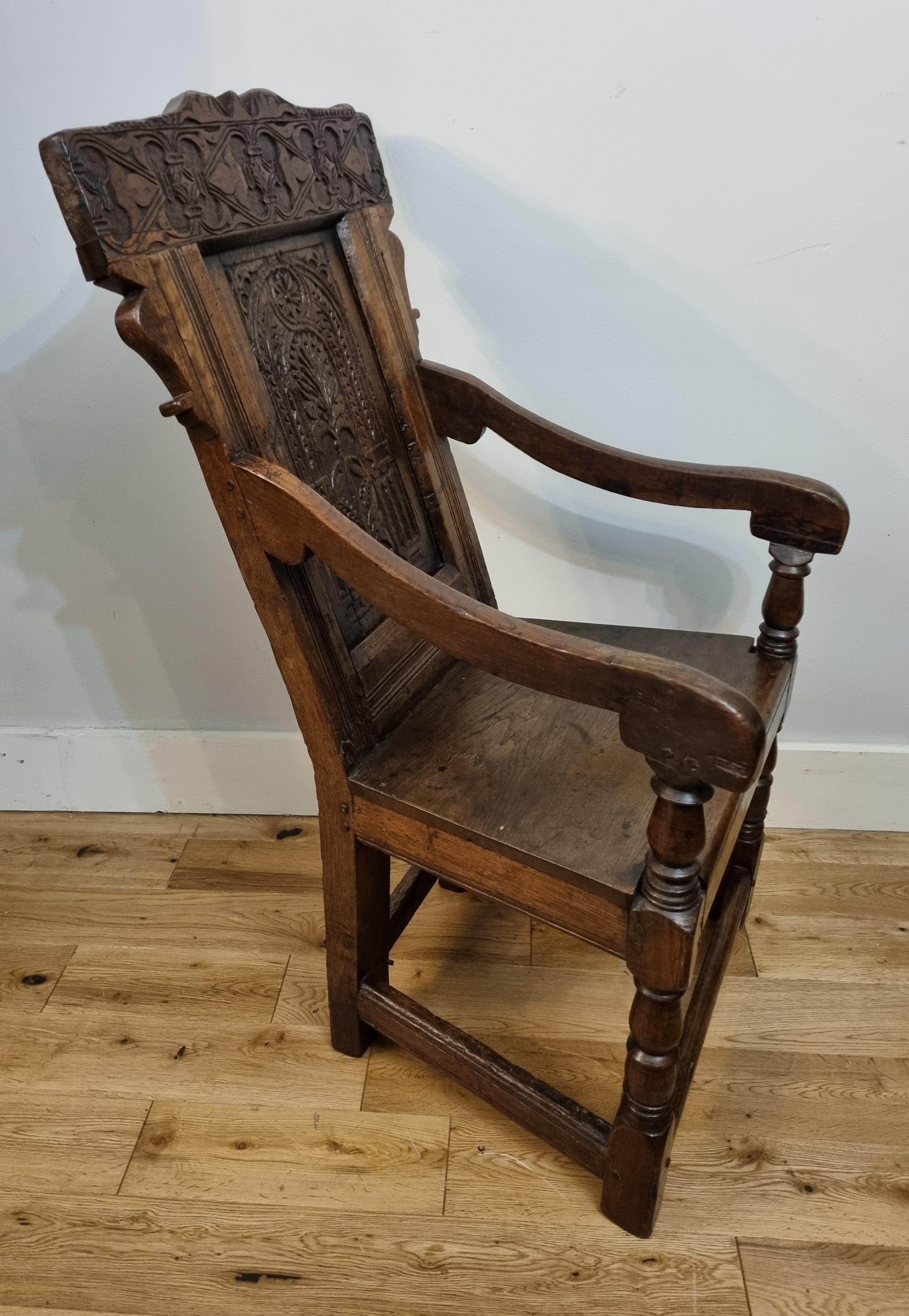 Charles II Oak Wainscot Armchair, C. 1680

This chair features a beautiful colour and patina and originates from Yorkshire, England. It is exquisitely carved and beautifully designed, making it surprisingly comfortable and usable. The back is