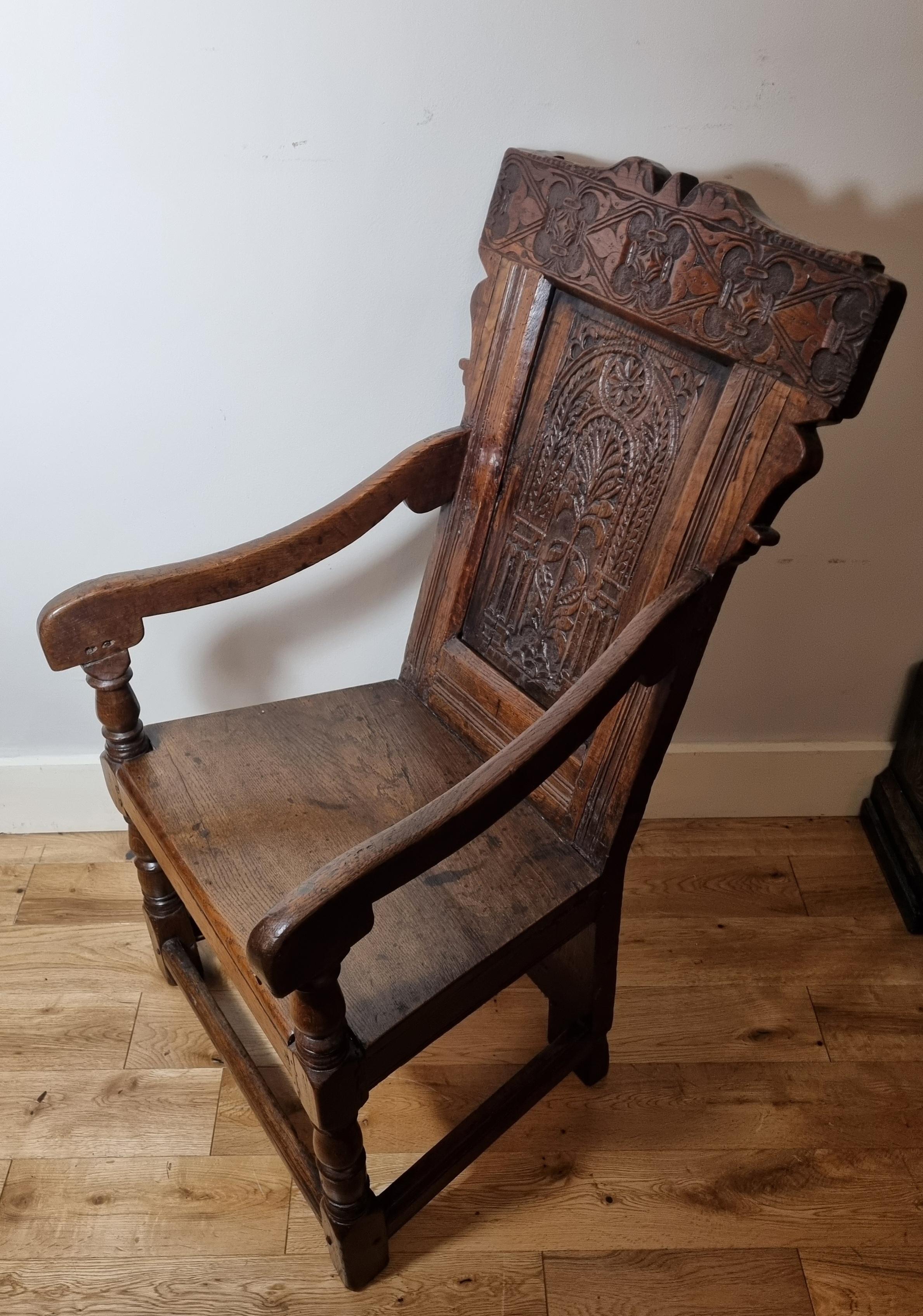 British 17th Century Charles II Oak Wainscot Armchair, Circa 1680