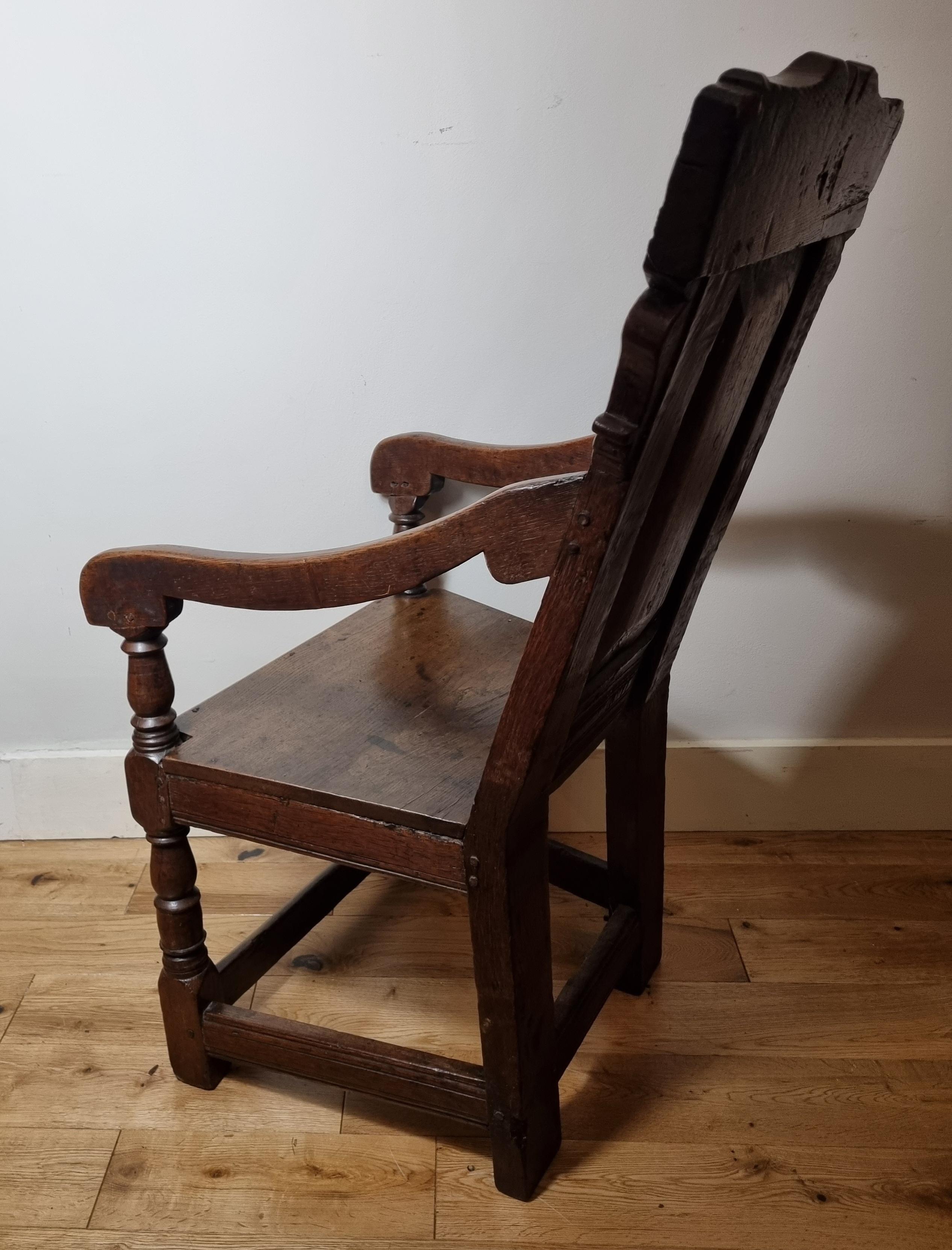 Carved 17th Century Charles II Oak Wainscot Armchair, Circa 1680