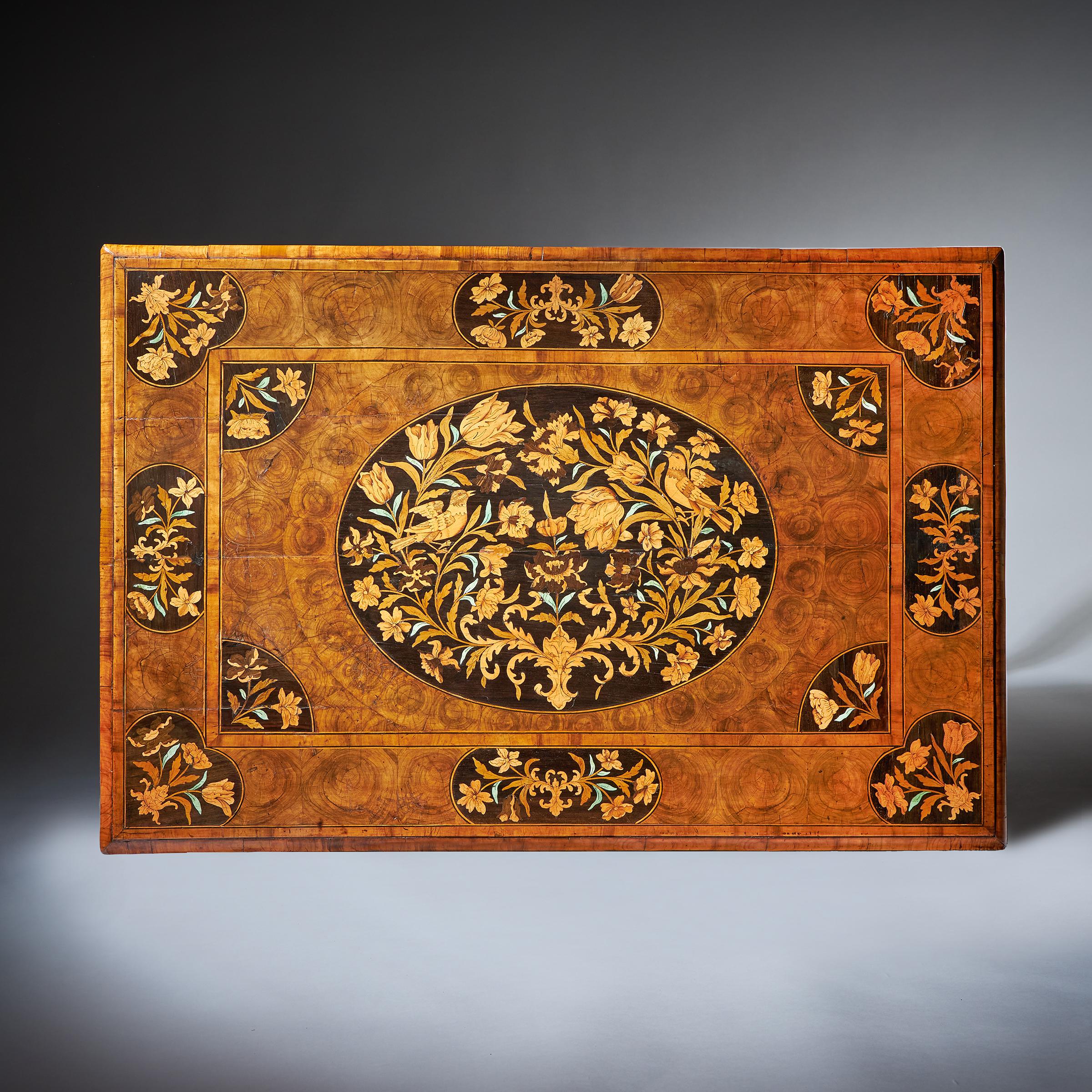 English 17th Century Charles II Olive Oyster Floral Marquetry Table, Circa 1690