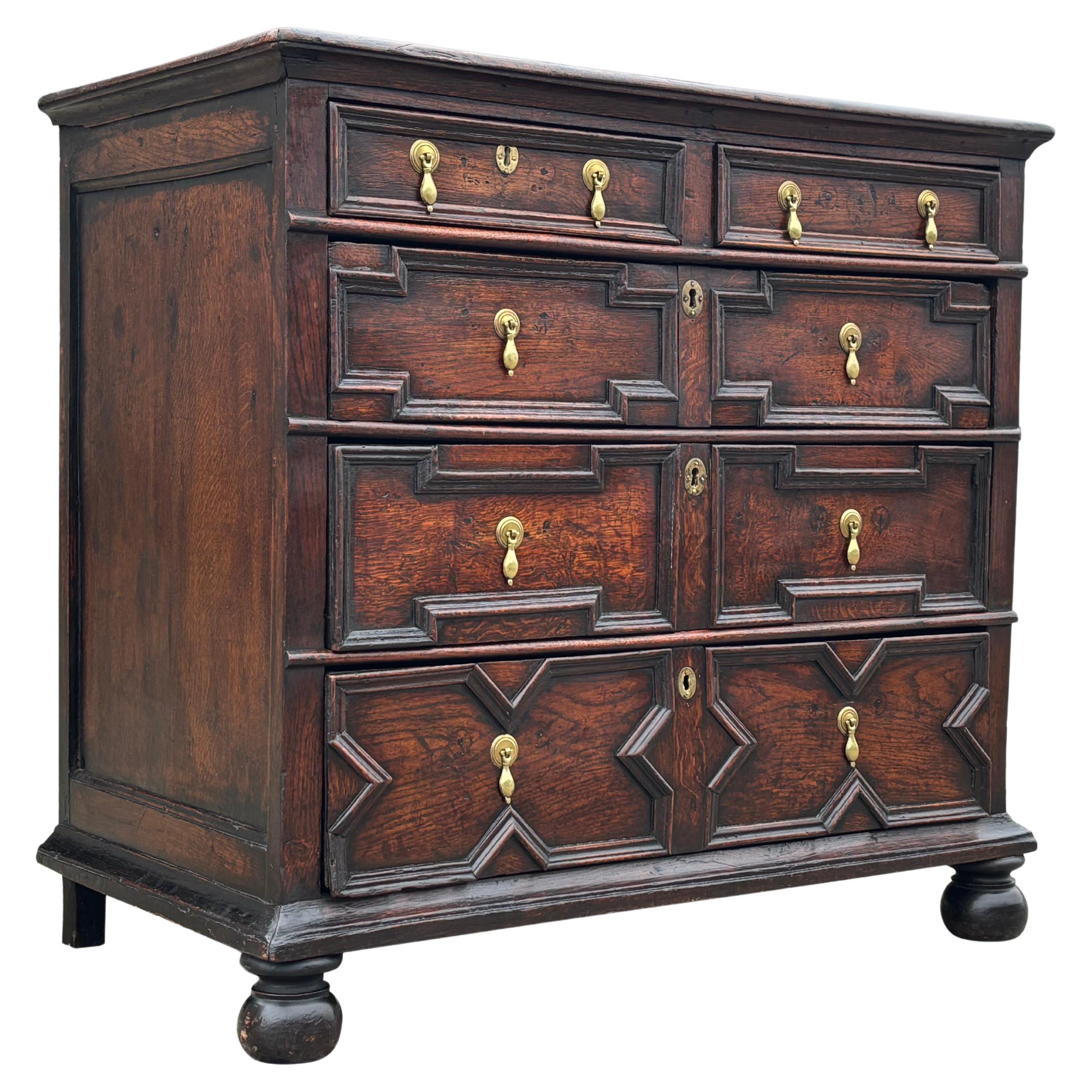 17th Century Charles II Period Jacobean Geometric Chest of Drawers For Sale