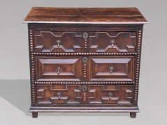 17th Century Charles II Period Oak Jacobean Geometric Chest of Drawers