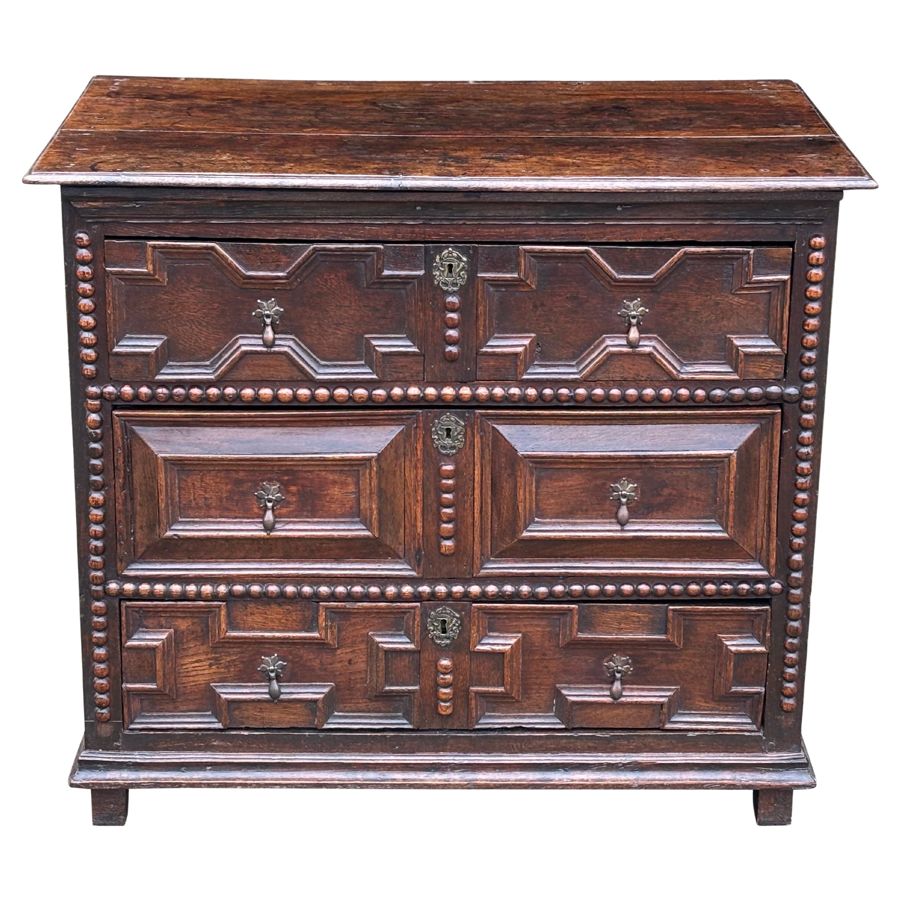 17th Century Charles II Period Oak Jacobean Geometric Chest of Drawers