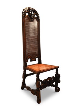 17th Century Charles II Walnut High Back Bergère Carved Hallway Chair