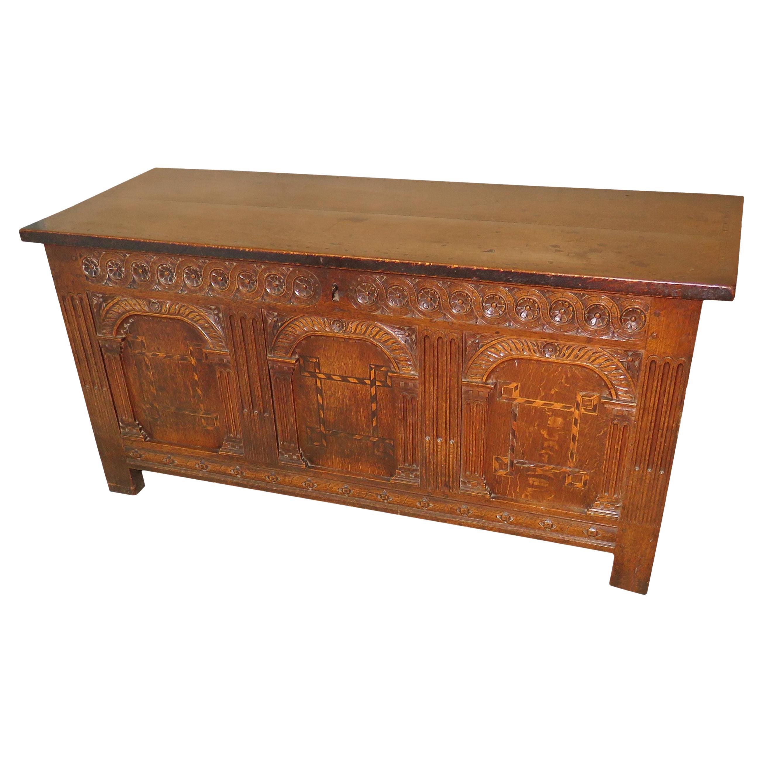 17th Century 'Charles the I' English Oak Coffer For Sale