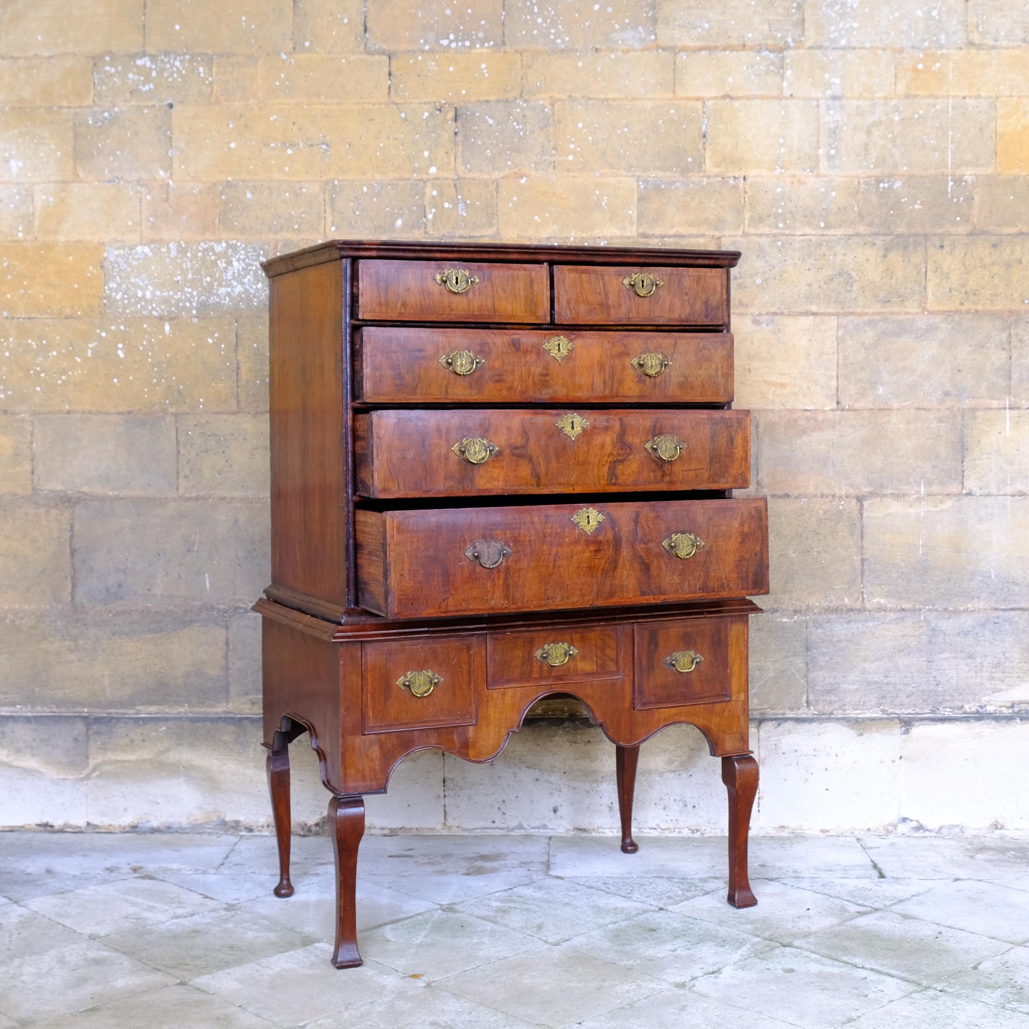 Veneer 17th Century Chest Of Drawers On Stand For Sale