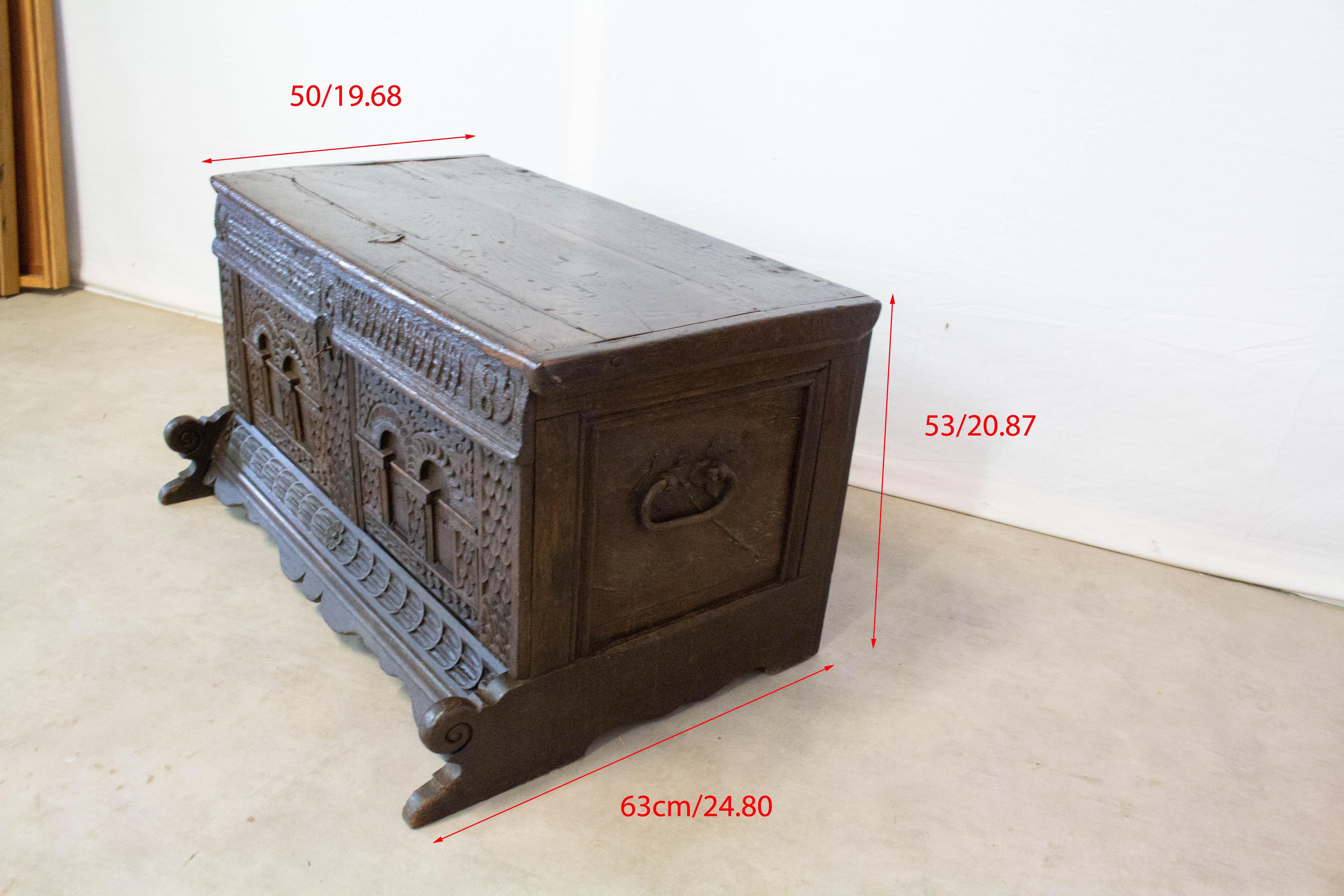 17th Century Chest or Coffer Carved Oak French Provincial Year 1689 10