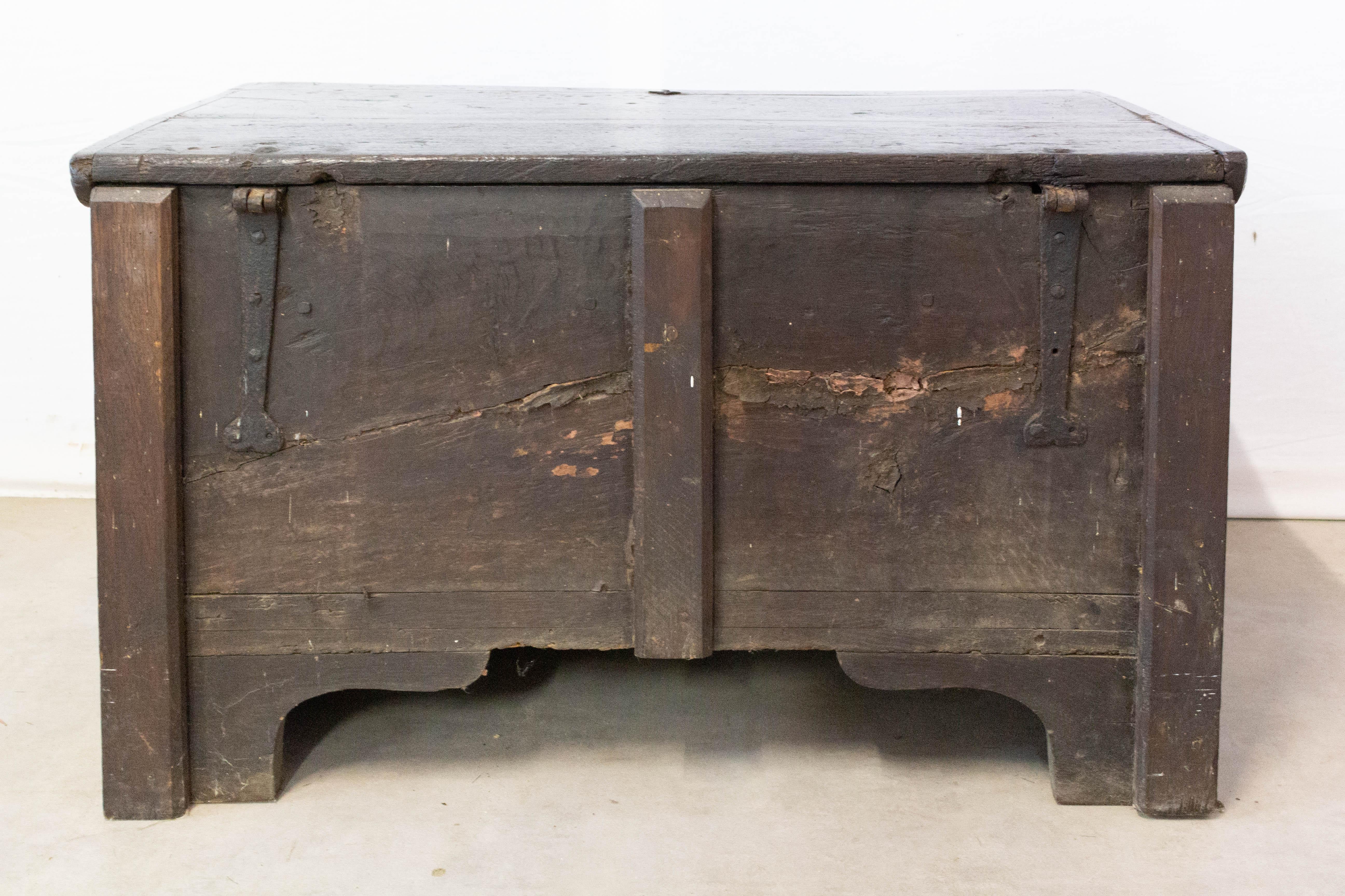 17th Century Chest or Coffer Carved Oak French Provincial Year 1689 4