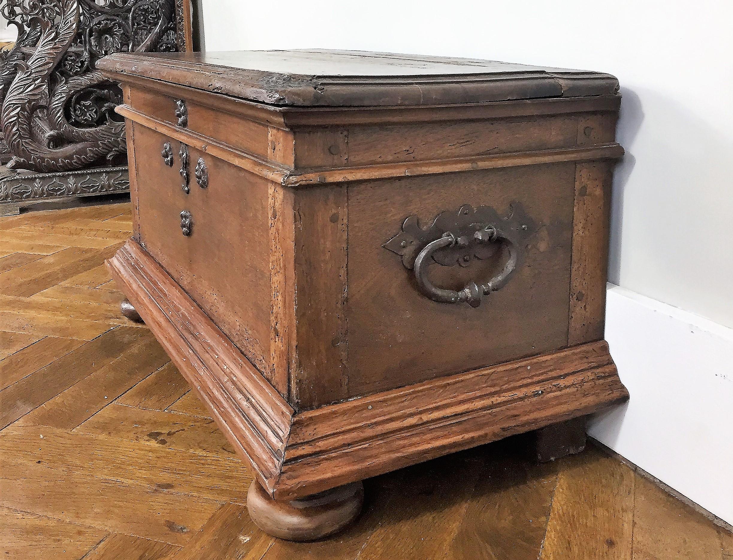 European 17th Century Chest with Wrought Iron Handles