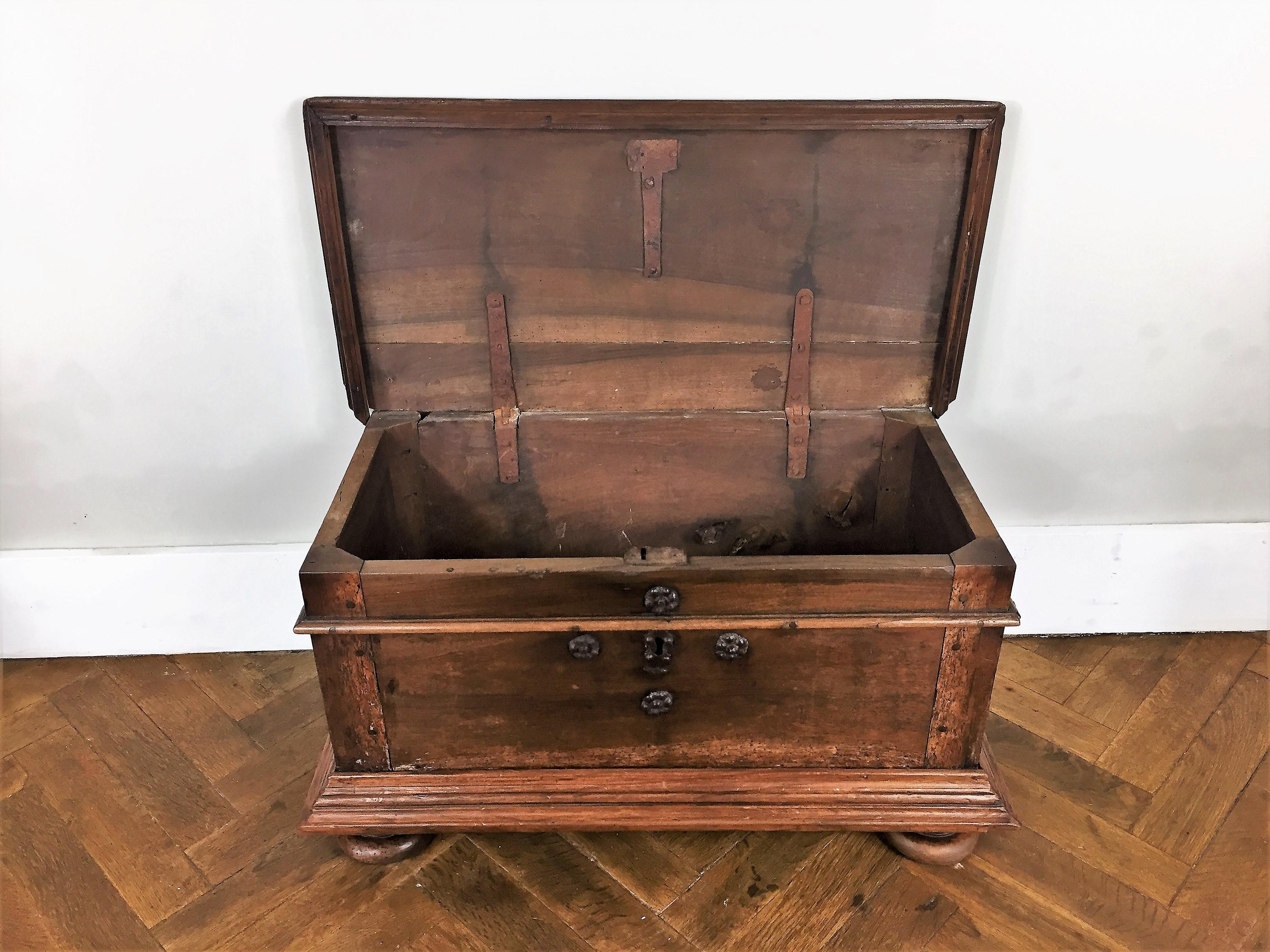 Forged 17th Century Chest with Wrought Iron Handles