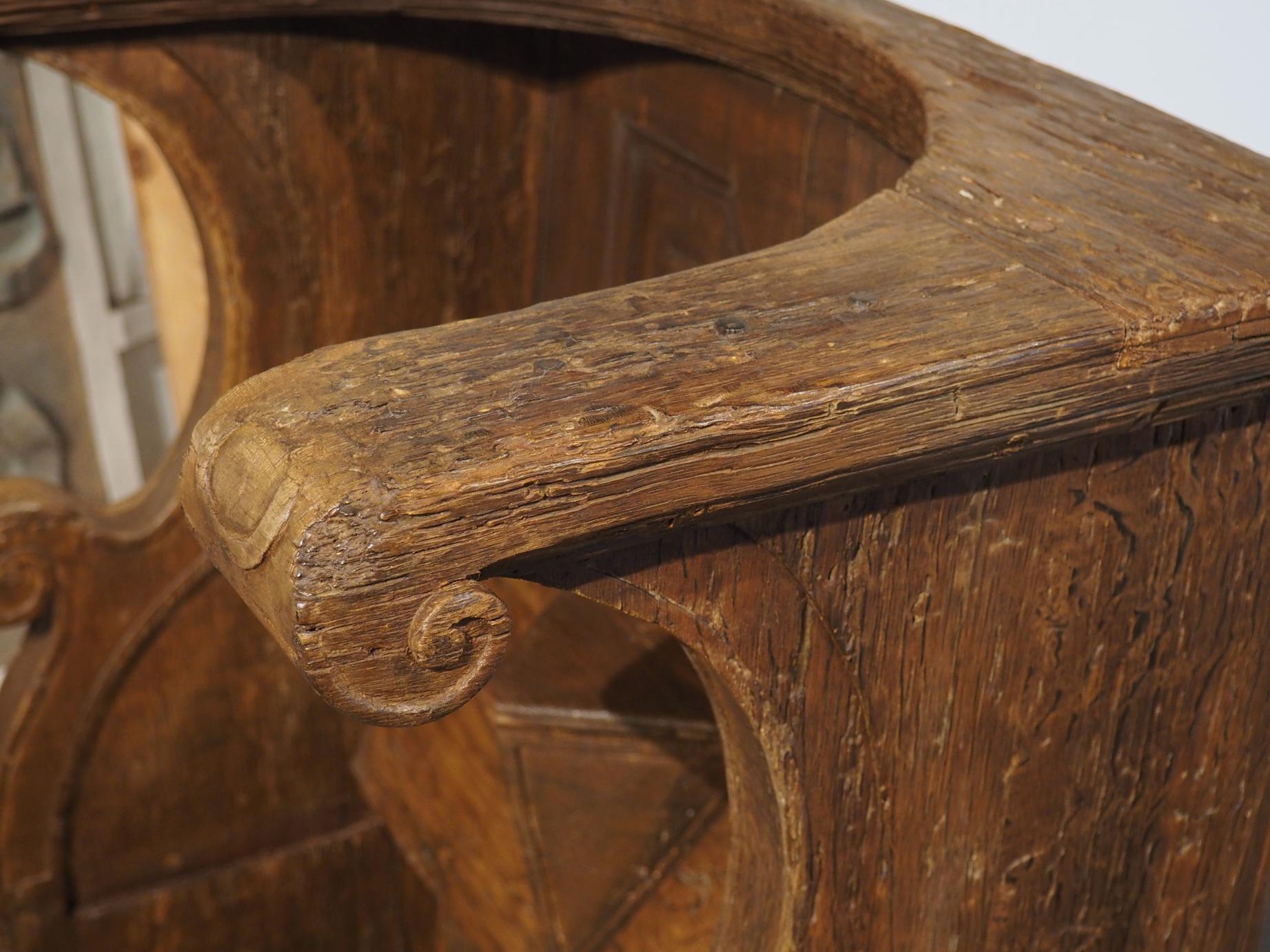Hand-Carved 17th Century Chestnut and Pine Choir Seat from Portugal For Sale