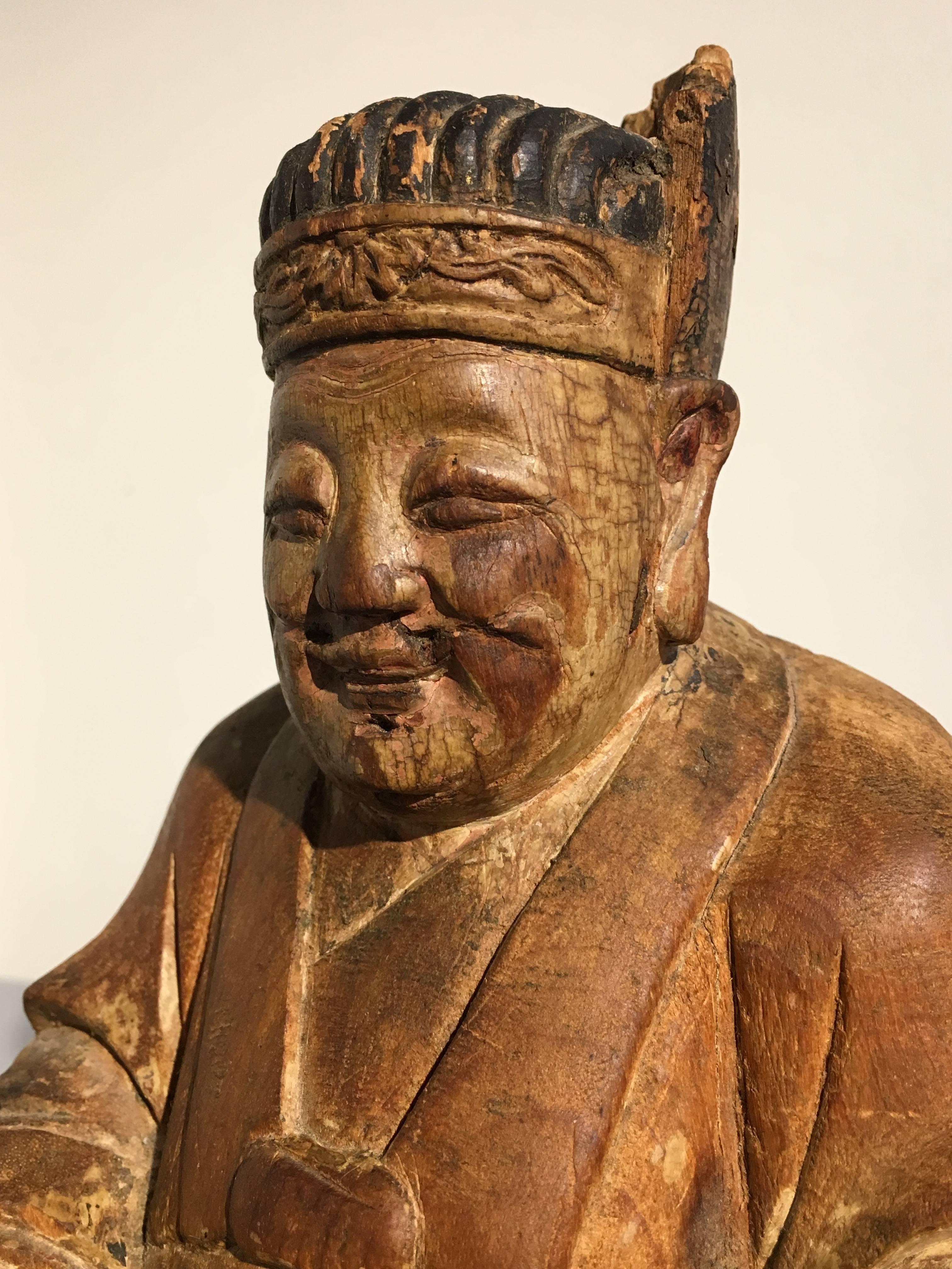 17th Century Chinese Carved Camphor Wood Figure of Caishen, the God of Wealth 5