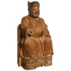 17th Century Chinese Carved Camphor Wood Figure of Caishen, the God of Wealth