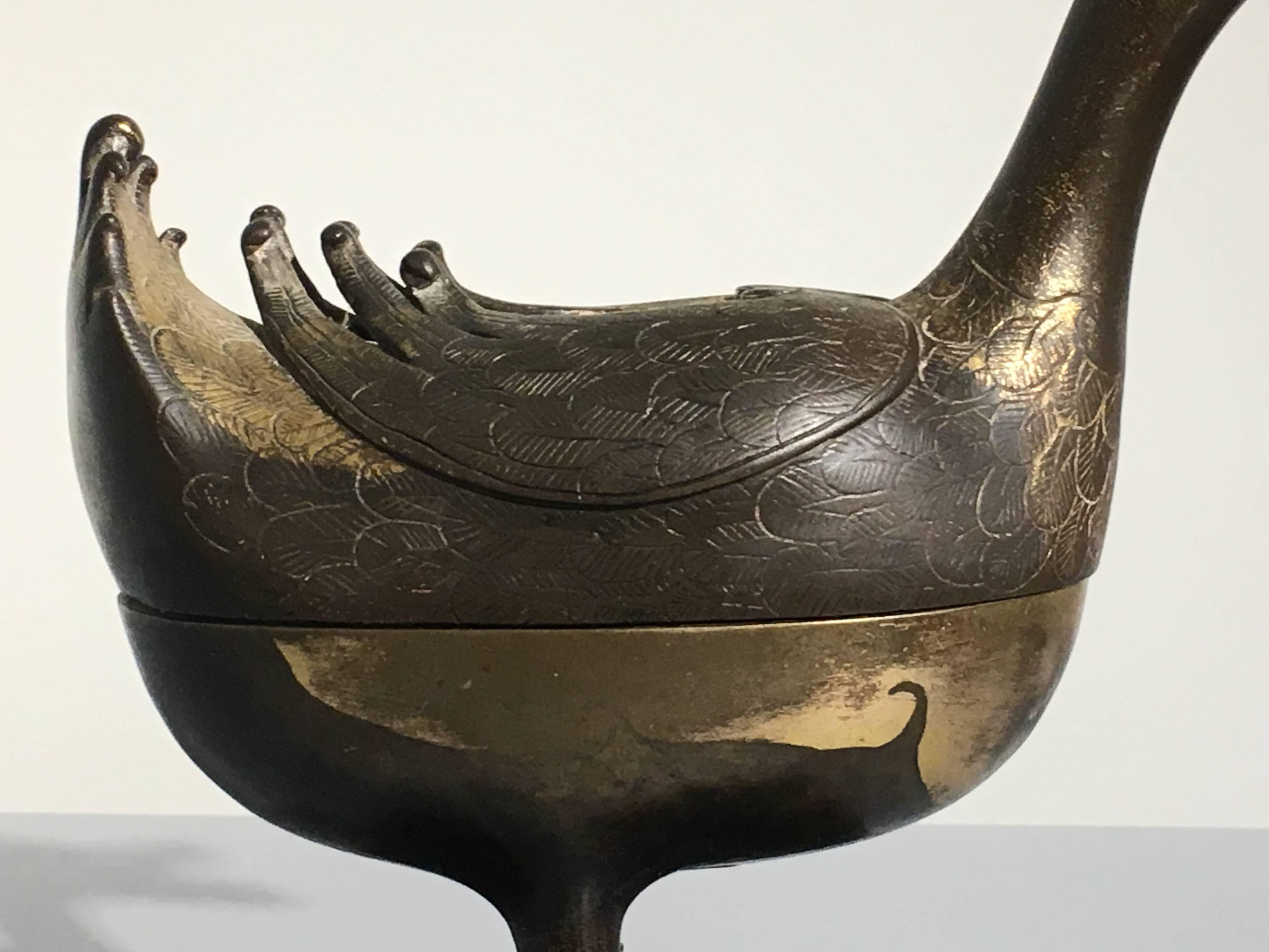 17th Century Chinese Late Ming Dynasty Gilt Bronze Duck form Censer 2