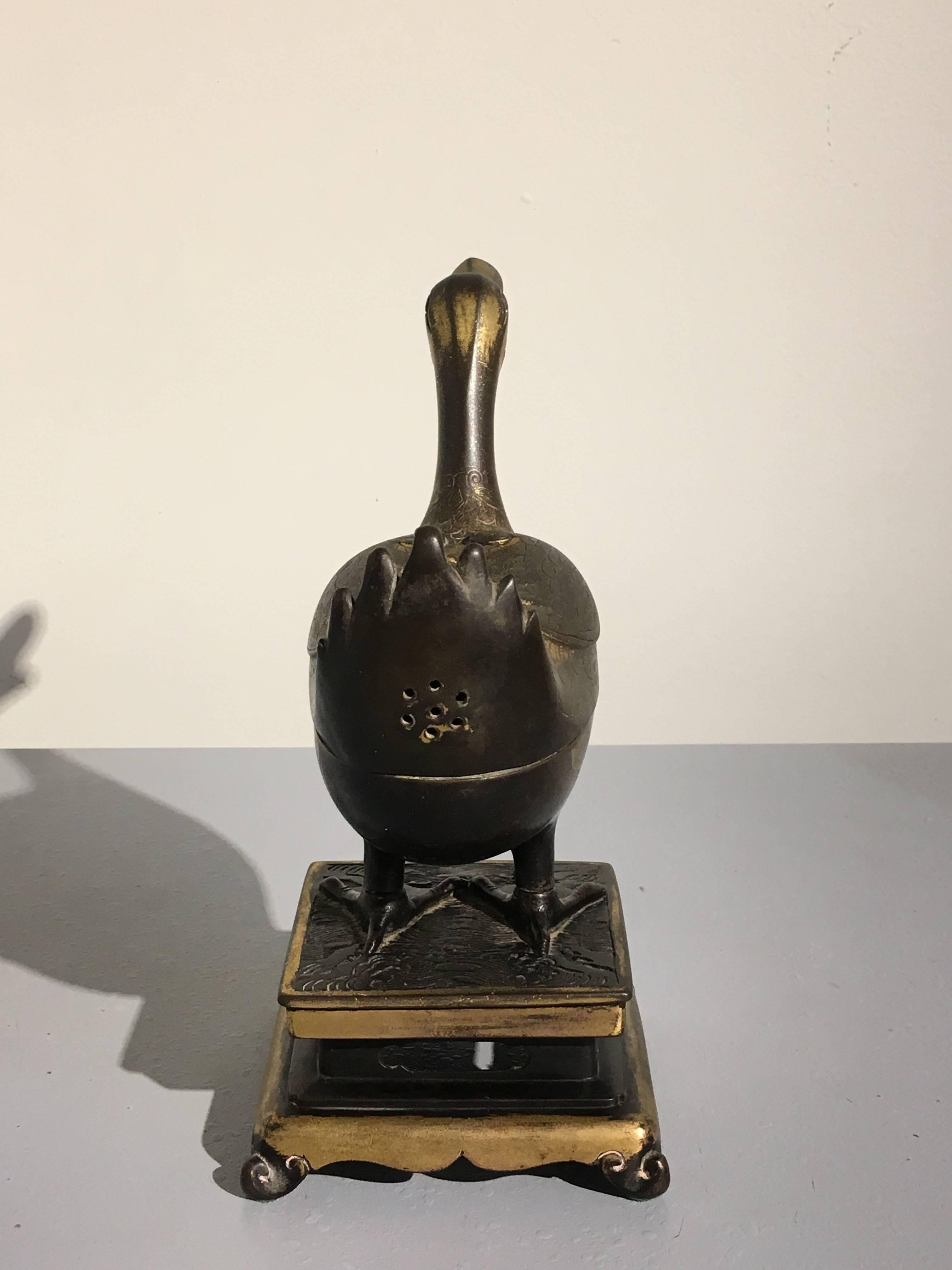 Chinois encensoir en forme de canard en bronze doré de la fin de la dynastie Ming (17e siècle)