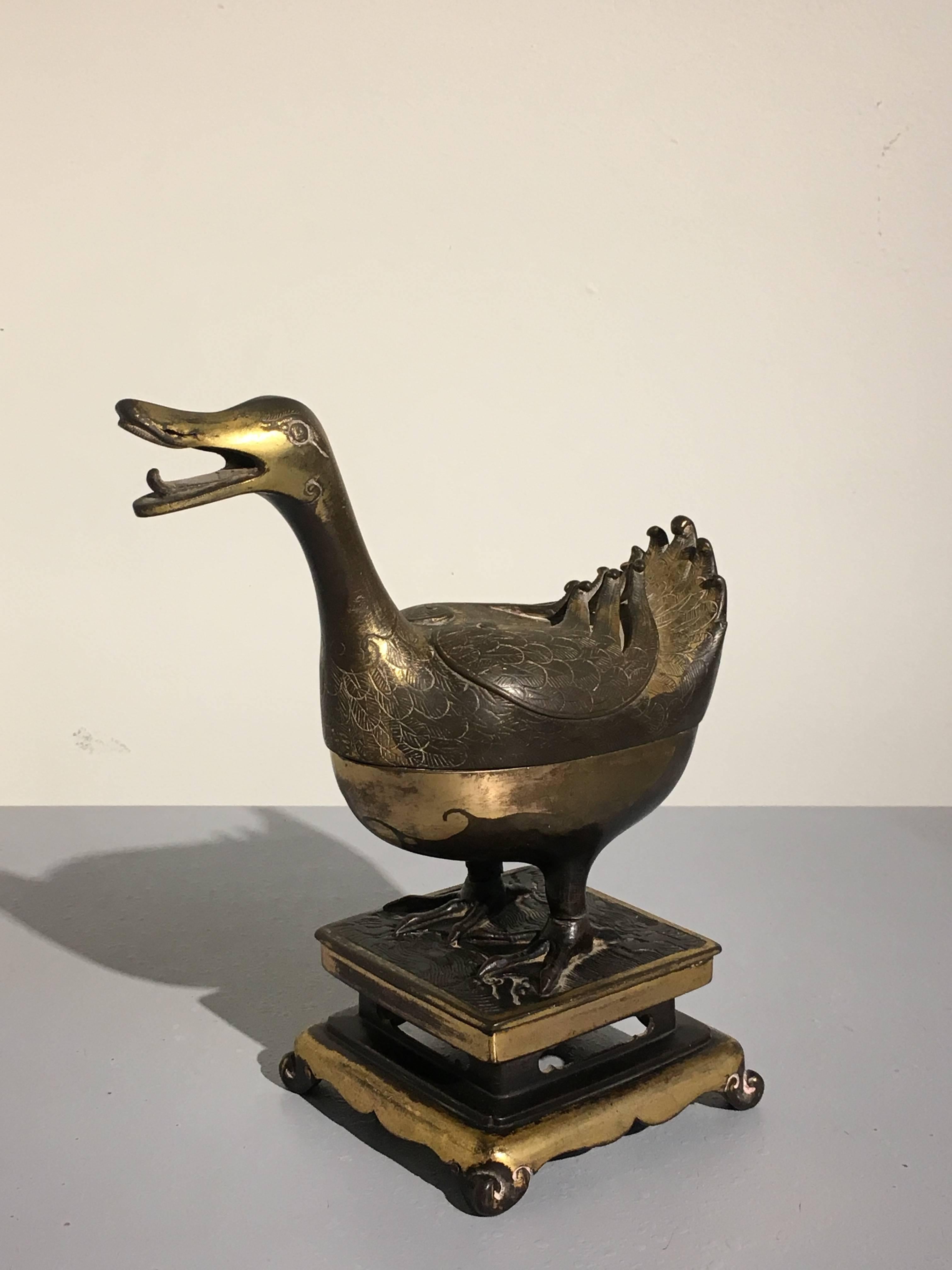 17ème siècle encensoir en forme de canard en bronze doré de la fin de la dynastie Ming (17e siècle)