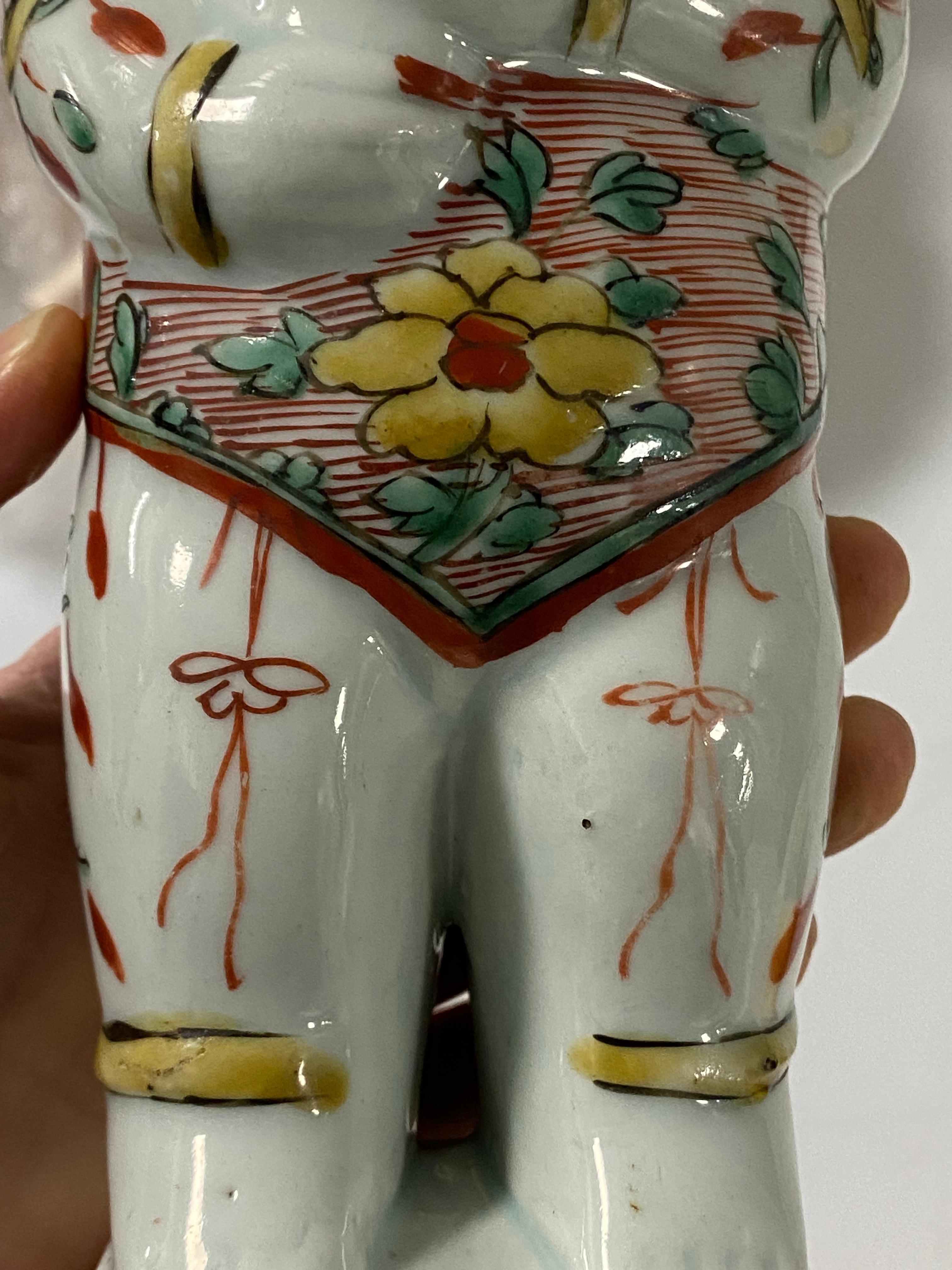 17th Century Chinese Porcelain Ho Ho Boy Figure in Wucai/Famille Vert Glaze For Sale 9