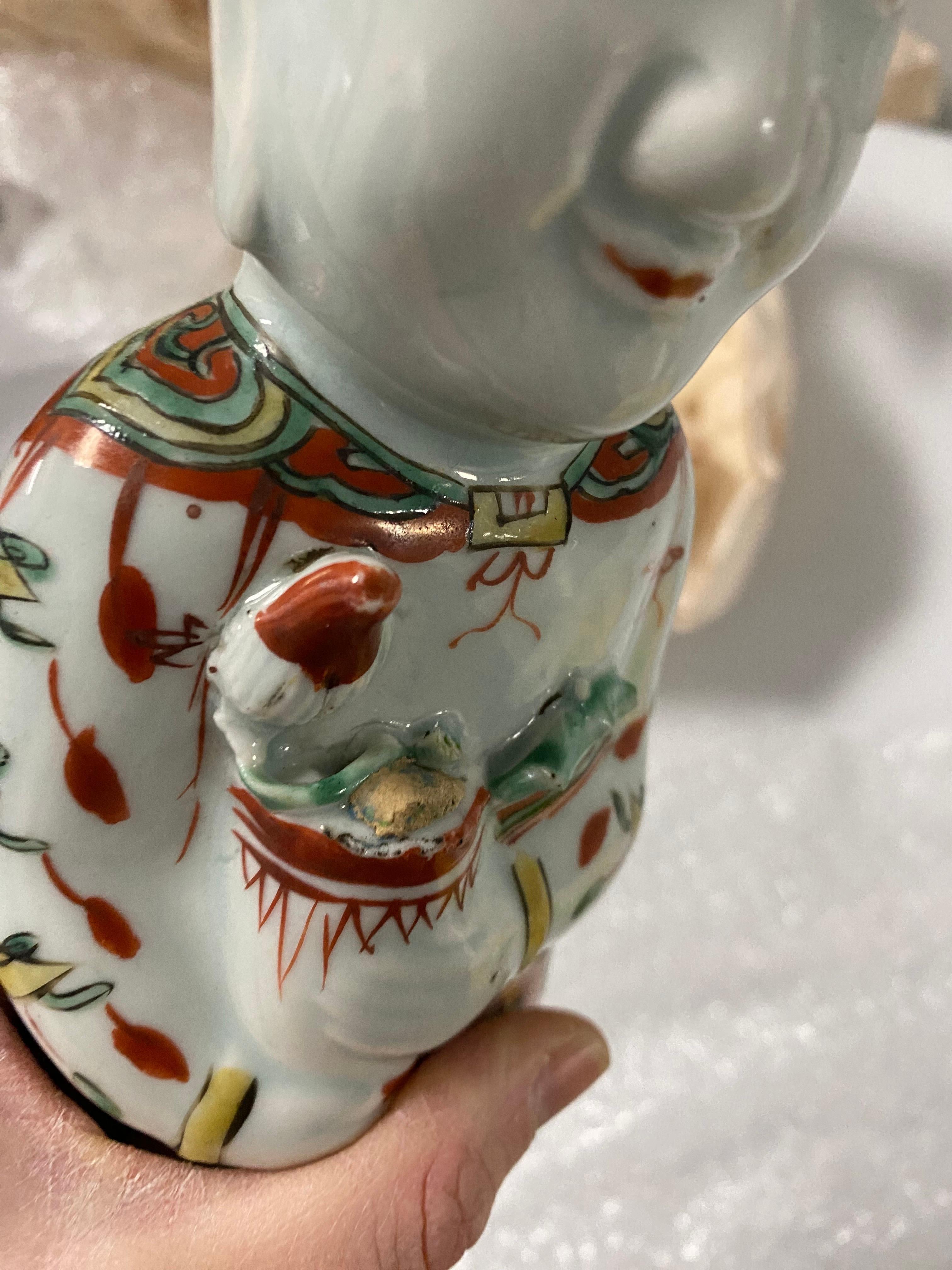 17th Century Chinese Porcelain Ho Ho Boy Figure in Wucai/Famille Vert Glaze For Sale 11