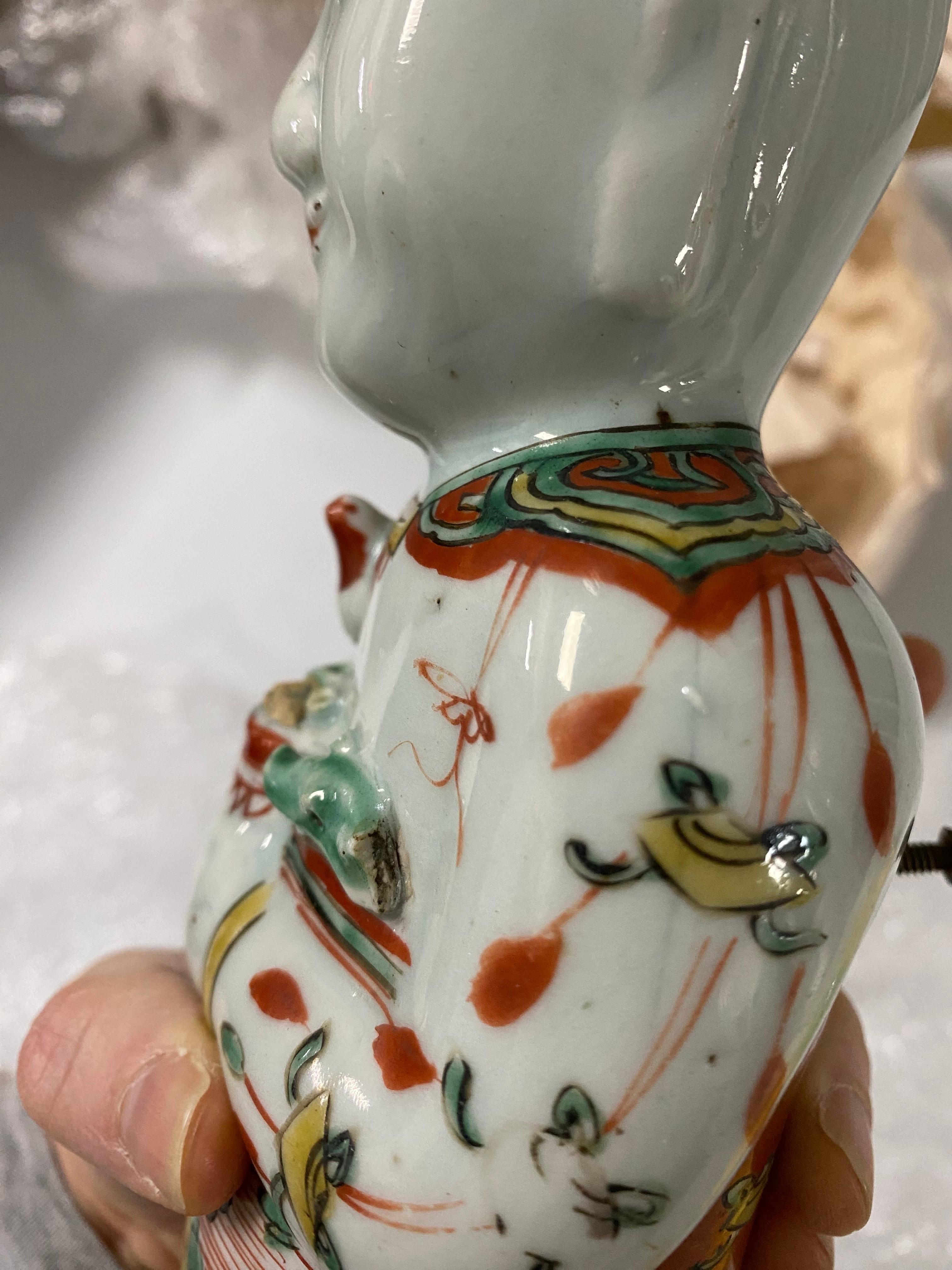 17th Century Chinese Porcelain Ho Ho Boy Figure in Wucai/Famille Vert Glaze For Sale 14