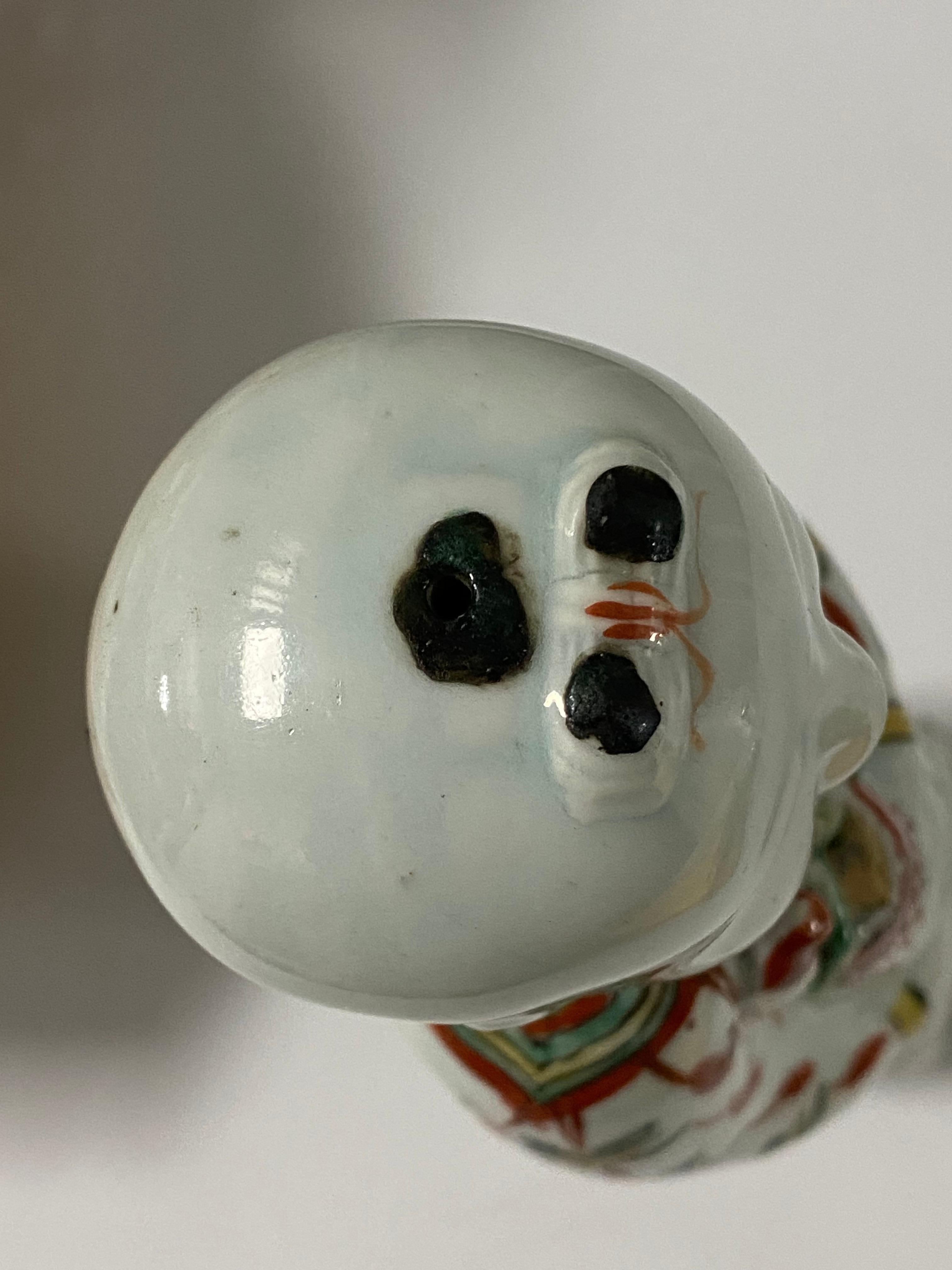 17th Century Chinese Porcelain Ho Ho Boy Figure in Wucai/Famille Vert Glaze For Sale 2