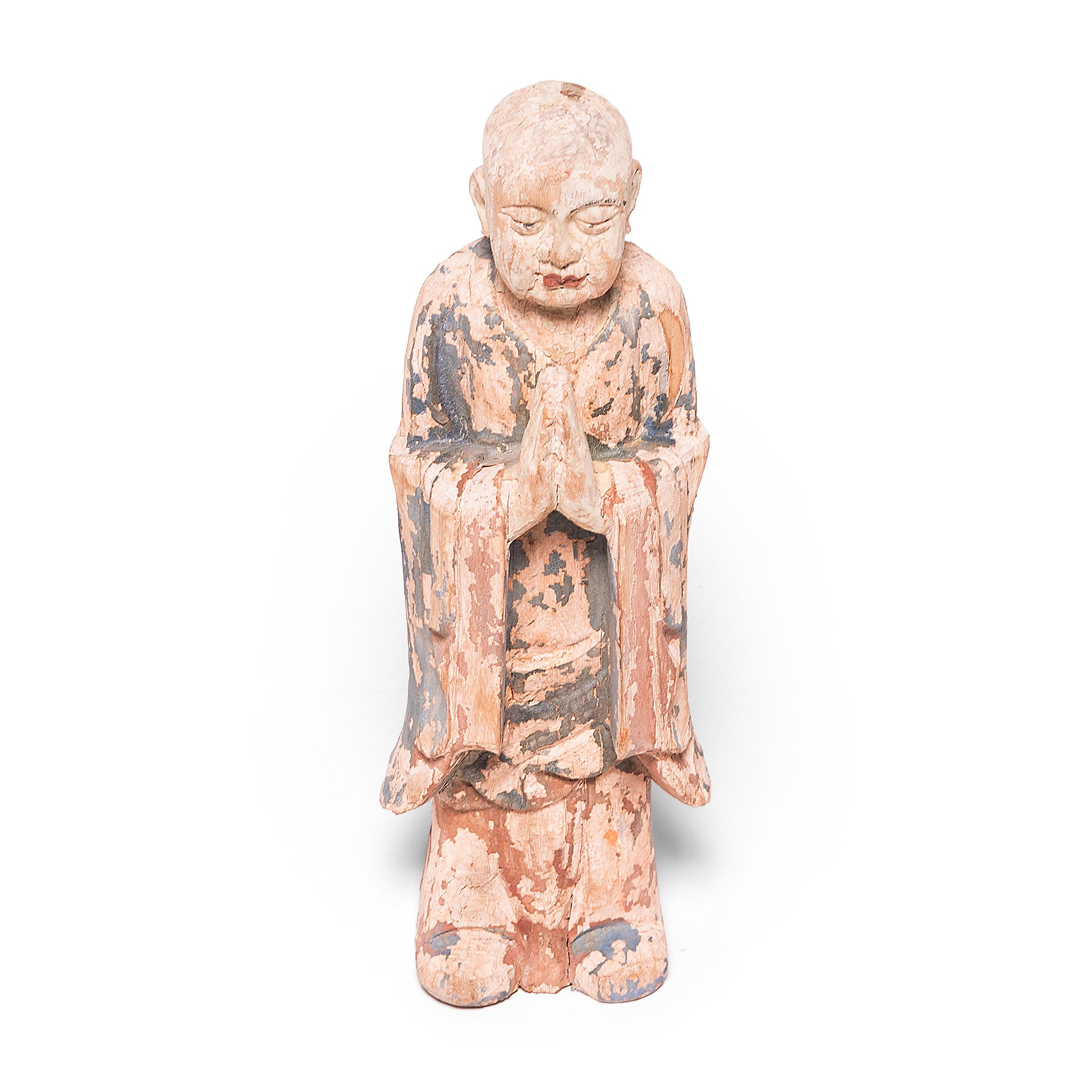 17th Century Chinese Standing Figure of a Buddhist Monk In Good Condition In Chicago, IL