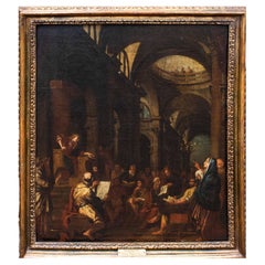 17th Century Christ Among the Doctors Painting Oil on Canvas Area of Crespi