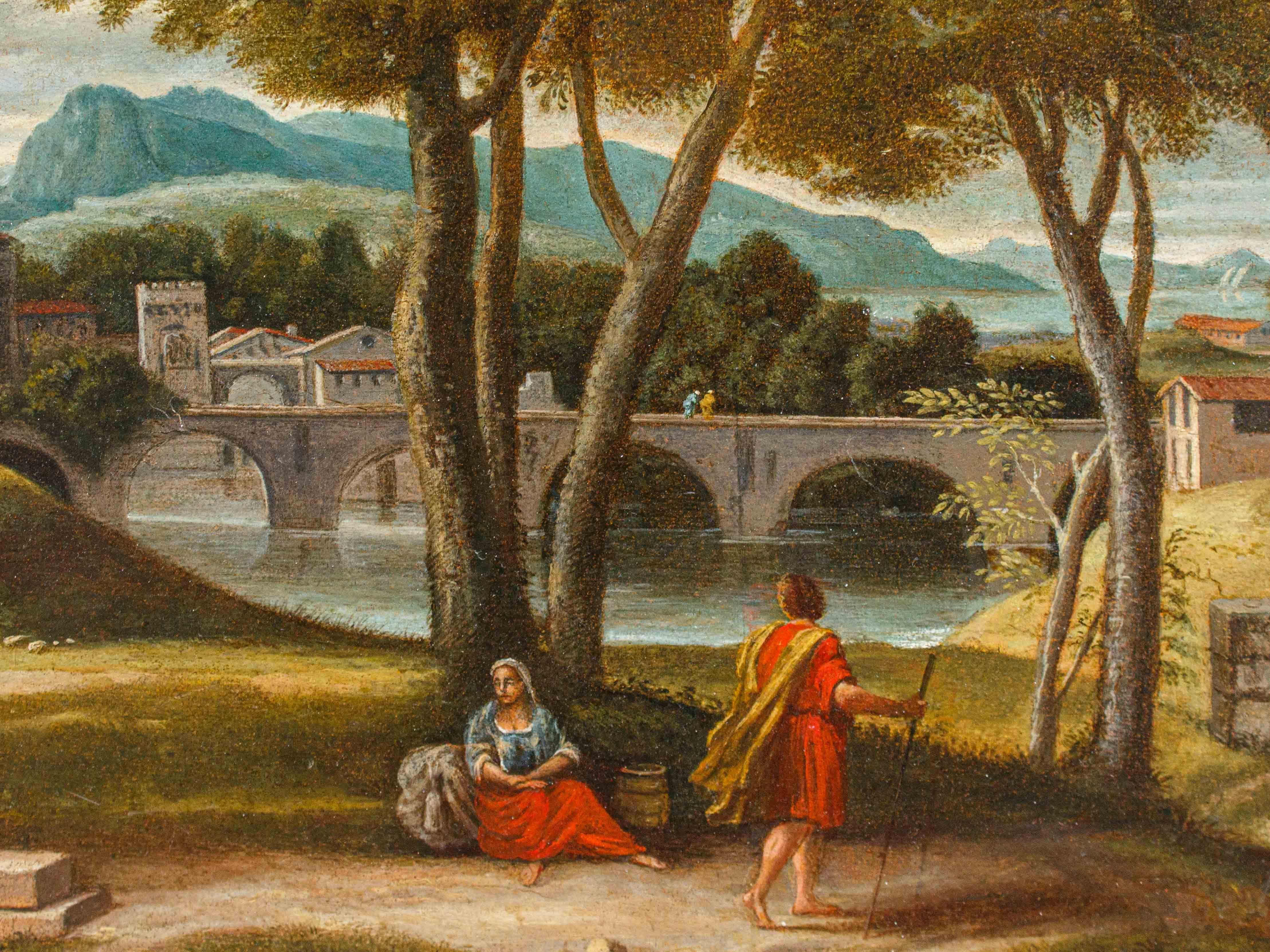 17th Century Christ and the Samaritan Oil on Canvas Roman School For Sale 4