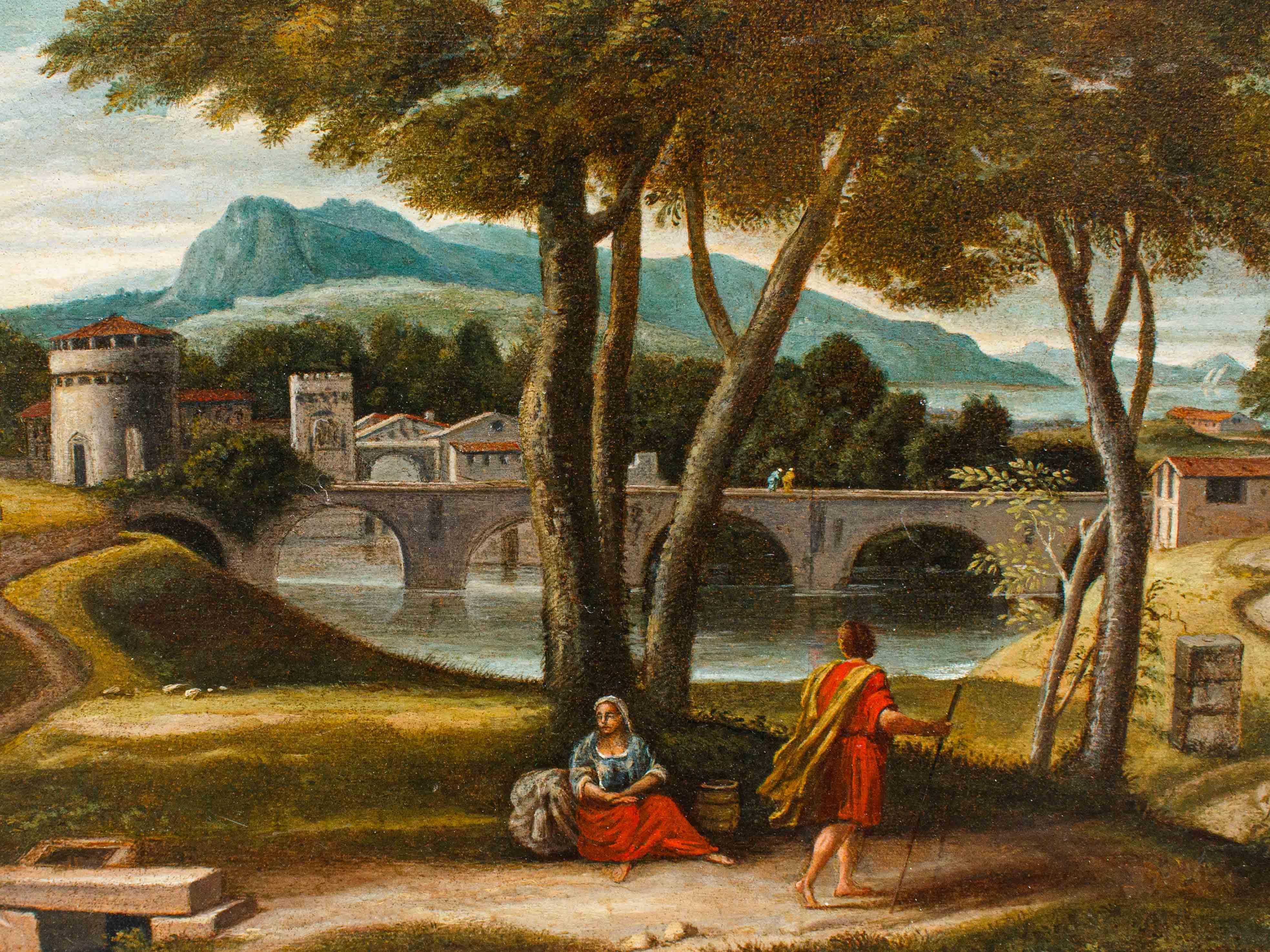 Christ und der Samaritan, Öl auf Leinwand, römische Schule, 17. Jahrhundert (Italienisch) im Angebot